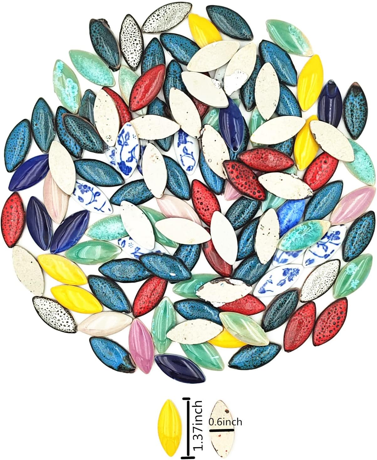 500g/1.1lb Random Color Irregular Ceramics Mosaic Tiles,DIY Making Creative Ceramic Mosaic Tiles for DIY Craft Plates Flowerpots Vases Cups Mosaic Making Supplies (Leaf)