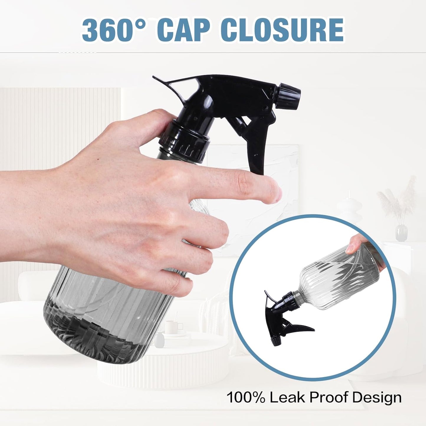 2 Pcs Spray Bottles, 18 oz Empty Water Spray Bottles, Plastic Reusable Adjustable Mist Sprayer Squirt Bottles Containers Refillable for Cleaning Solutions, Gardening, Plants