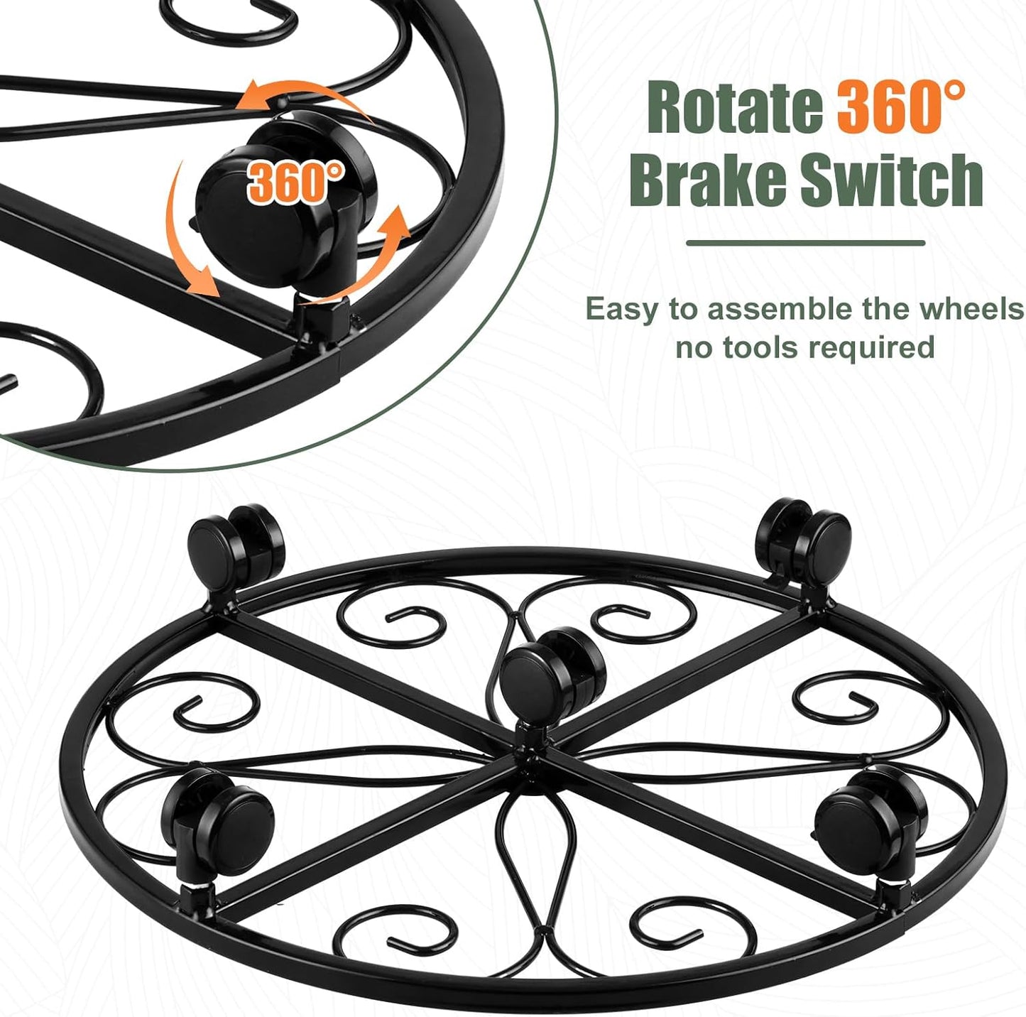 3 Packs 20” Plant Caddy with Wheels Metal Plant Stand on Wheels for Indoor and Outdoor Plants Rolling Plant Stand with Casters Heavy Duty Plant Dolly Roller Caddy, Black