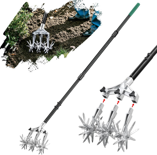 Rotary Cultivator Garden Tiller, Hand Cultivator with Detachable Thicker Tines&Strong Force Handle, Cultivators for Gardening, Rotary Tiller for Soil Mixing, Prepare New Garden