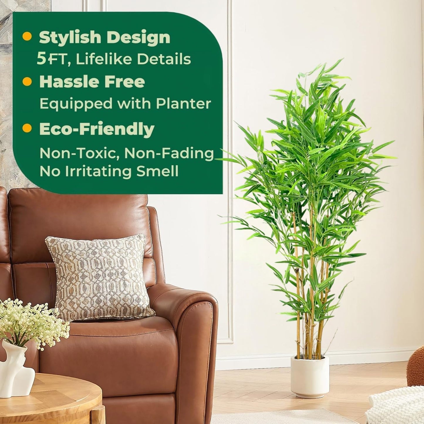 Happygrill Artificial Bamboo Tree, Greenery Plants in Nursery Pot, Decorative Fake Trees Artificial Trees for Home Decor Indoor,Office, Entryway, 5Ft High