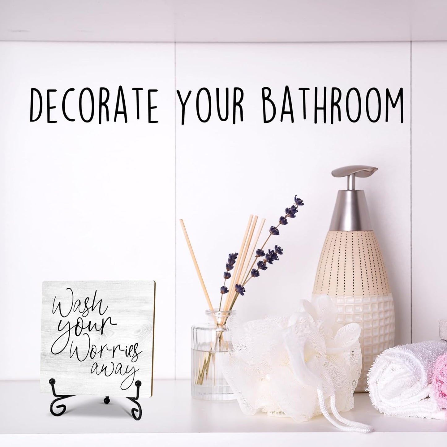 5" Wooden Plaque, Wash your worries away bathroom sign, bathroom shelf decor, Rustic Farmhouse Home Guest Room Bathroom Accessories -B27