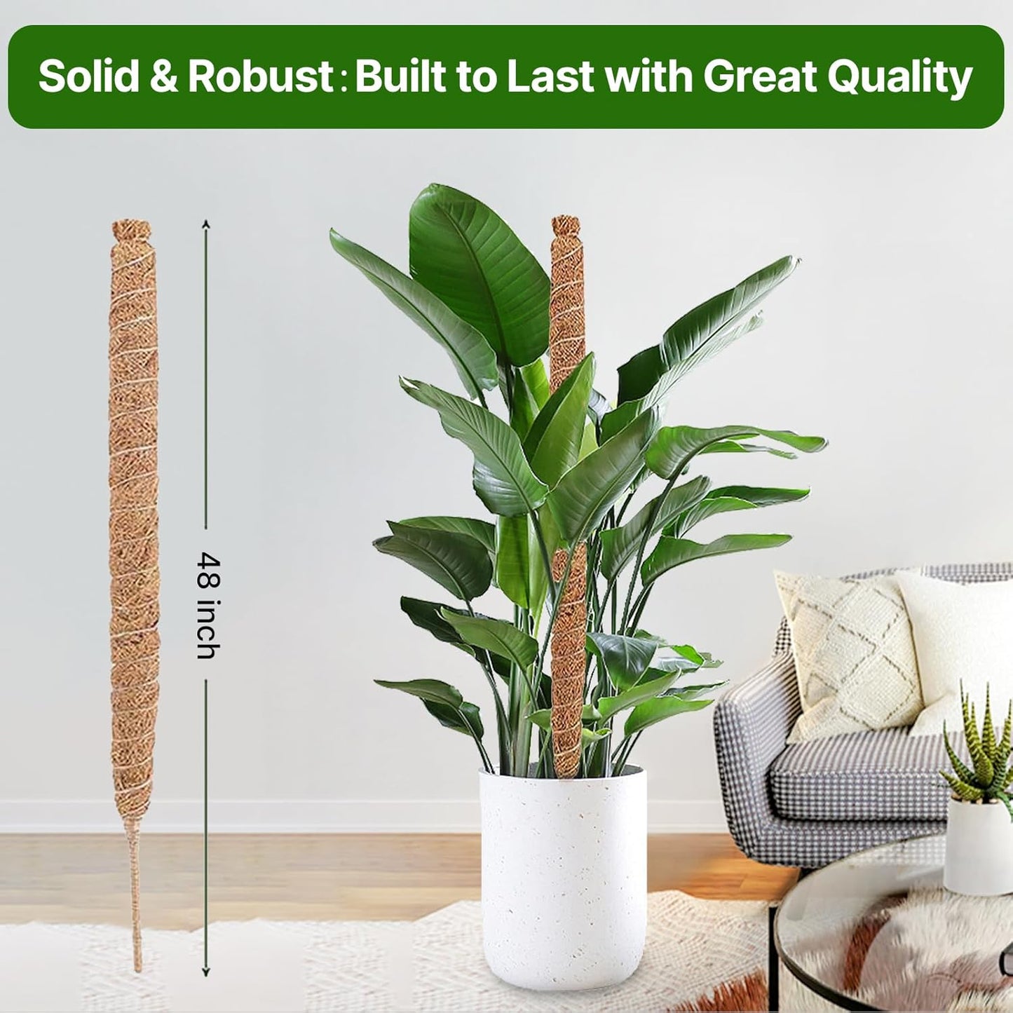 48 Inch Bendable Moss Pole for Plants Monstera, Coir Plant Pole Stick, Support Stake for Climbing Plants Indoor, Pothos, Philodendron, Moss Pole kit, Plant Support Stake for Plants Indoor