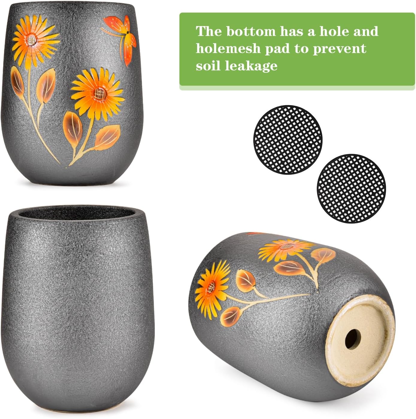 Sungmor 10.6 Inch Ceramic Succulent Plant Pot with Drainage Hole, Hand Painted Flower Pots for Plants, Unique Texture Decorative Planter for Indoor and Outdoor, Pottery Vase for Home Office Decor