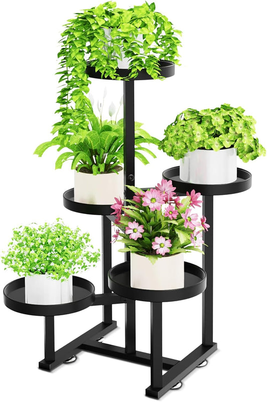 5 Tier Metal Plant Stand Indoor, Tiered Corner Plant Holders for Multiple Plants, 27 Inch Tall Flower Pot Holde Display Stand for Patio Garden Living Room Balcony Bedroom, Black