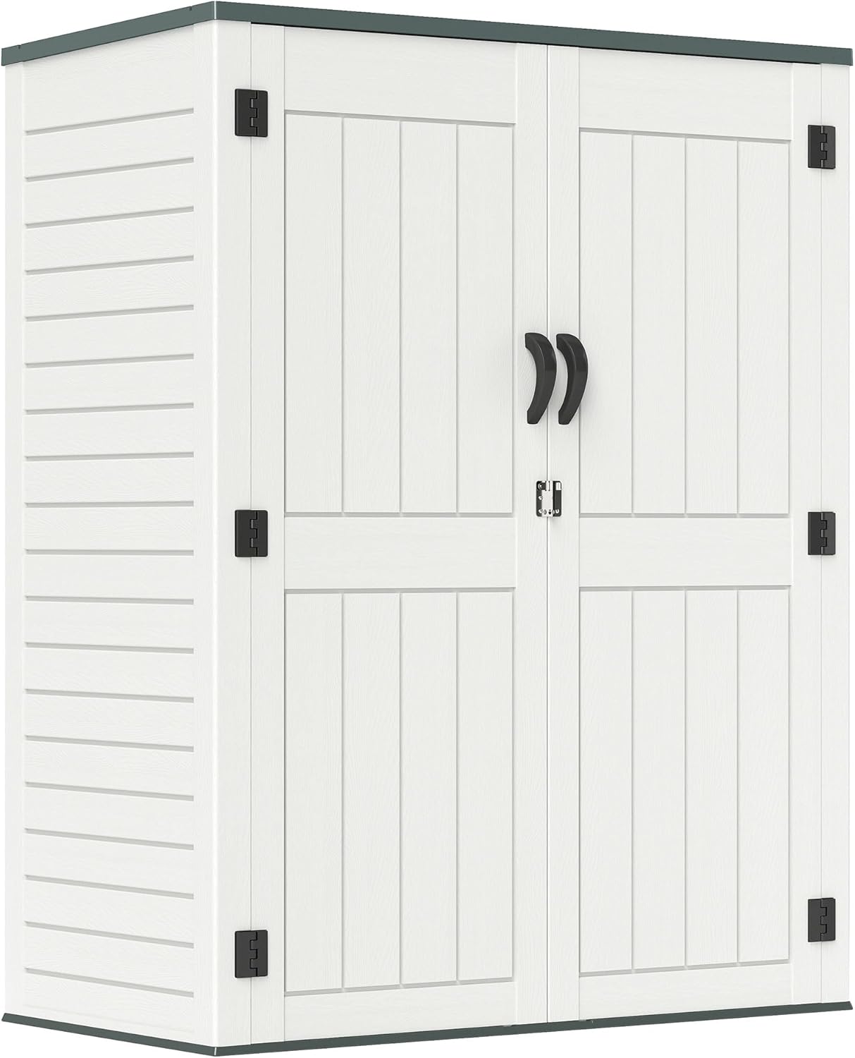 4.5 x 5.7 FT Outdoor Storage Shed, 59 Cuft Outside Waterproof Storage Cabinet, HDPE Resin Plastic 385 Gallon Outdoor Storage Container, Vertical Lockable Storage Shed, Light Grey