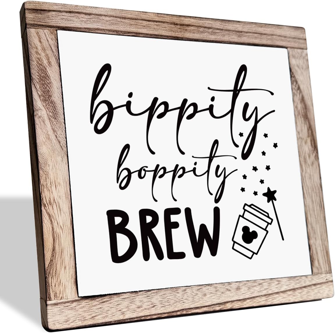 Bippity Boppity Wood Plaque Sign, Box Wood Plaques Desk Décor, Rustic Wooden Coffee Table Sign, Kitchen Home Decor, Tabletop Decor Sign, Coffee Lover Gift, Disney Lover Gift 7.9×7.9inch