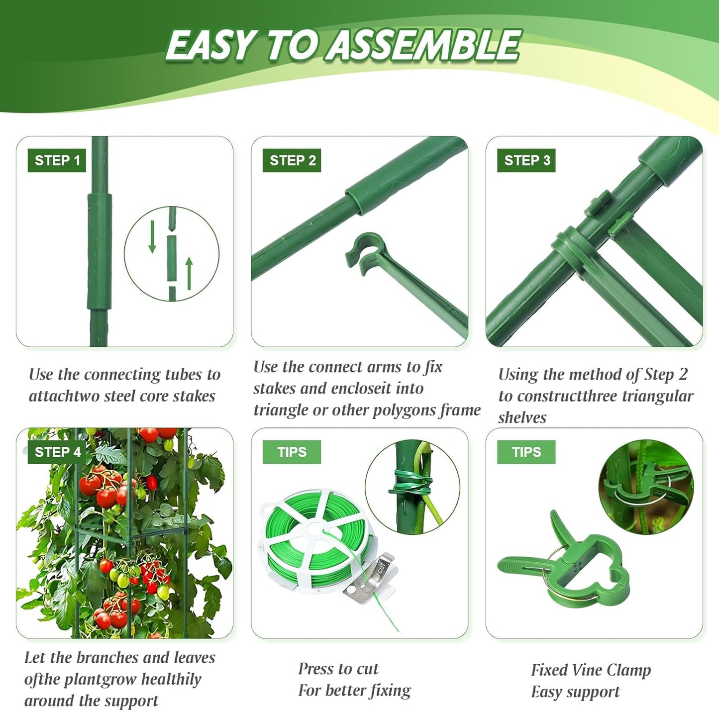 6 Pack Tomato Cage for Garden & Pots, Rust-Resistant Tomato Stakes Plant Cage Trellis Support for Climbing Vegetables Plants Flowers - 48 Inch