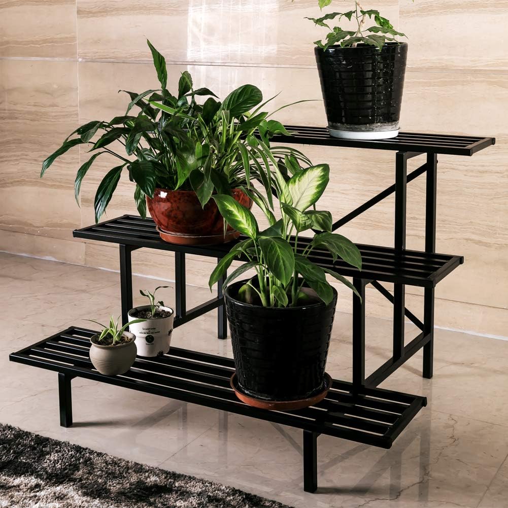 Zhongma 3 Tier Sturdy Metal Plant Stand, L35.43 x W26 x H23.6 inch, Heavy Duty Plant Holder for Home Indoor and Outdoor, 660 LBS Capacity & Heavy Duty Construction