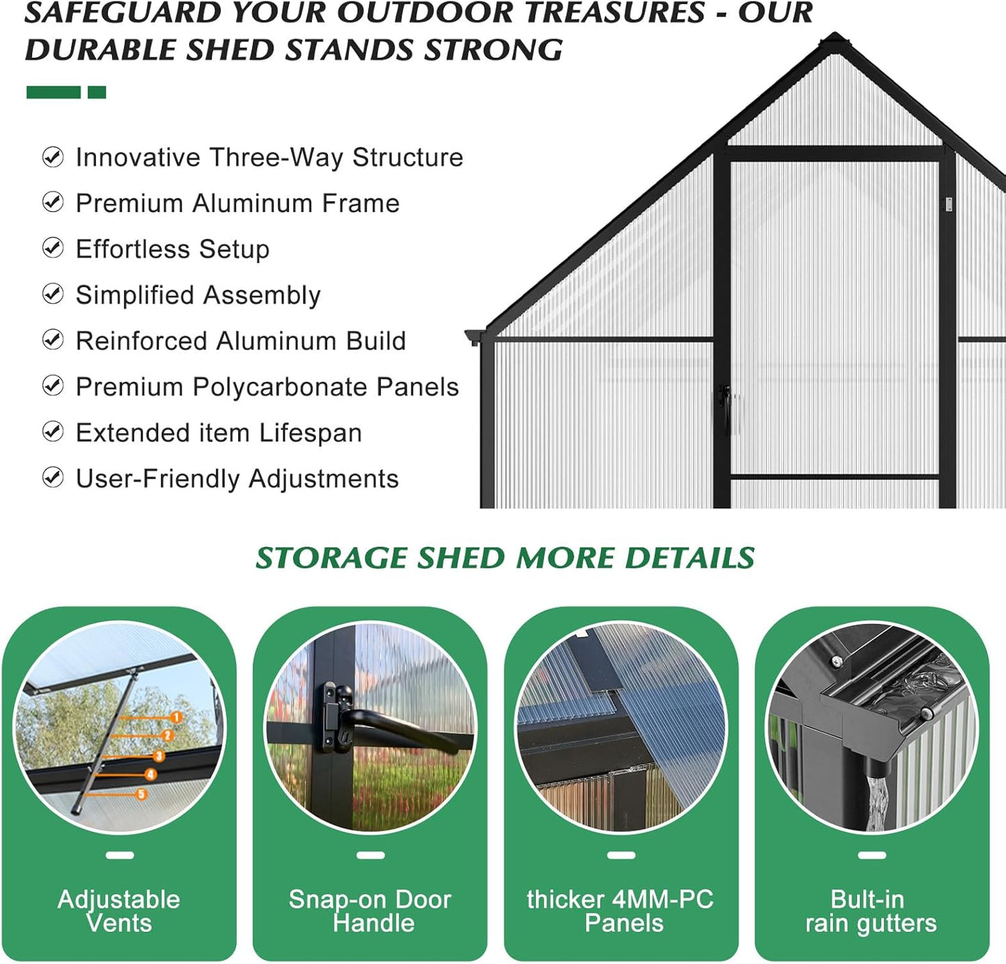 6'x12' Snap-Together Greenhouse - Easy 3-Way Connectors, Heavy-Duty Aluminum Frame, Wind/Snow Resistant for Gardening/Urban Farming, Includes Sliding Door and Ventilation Windows
