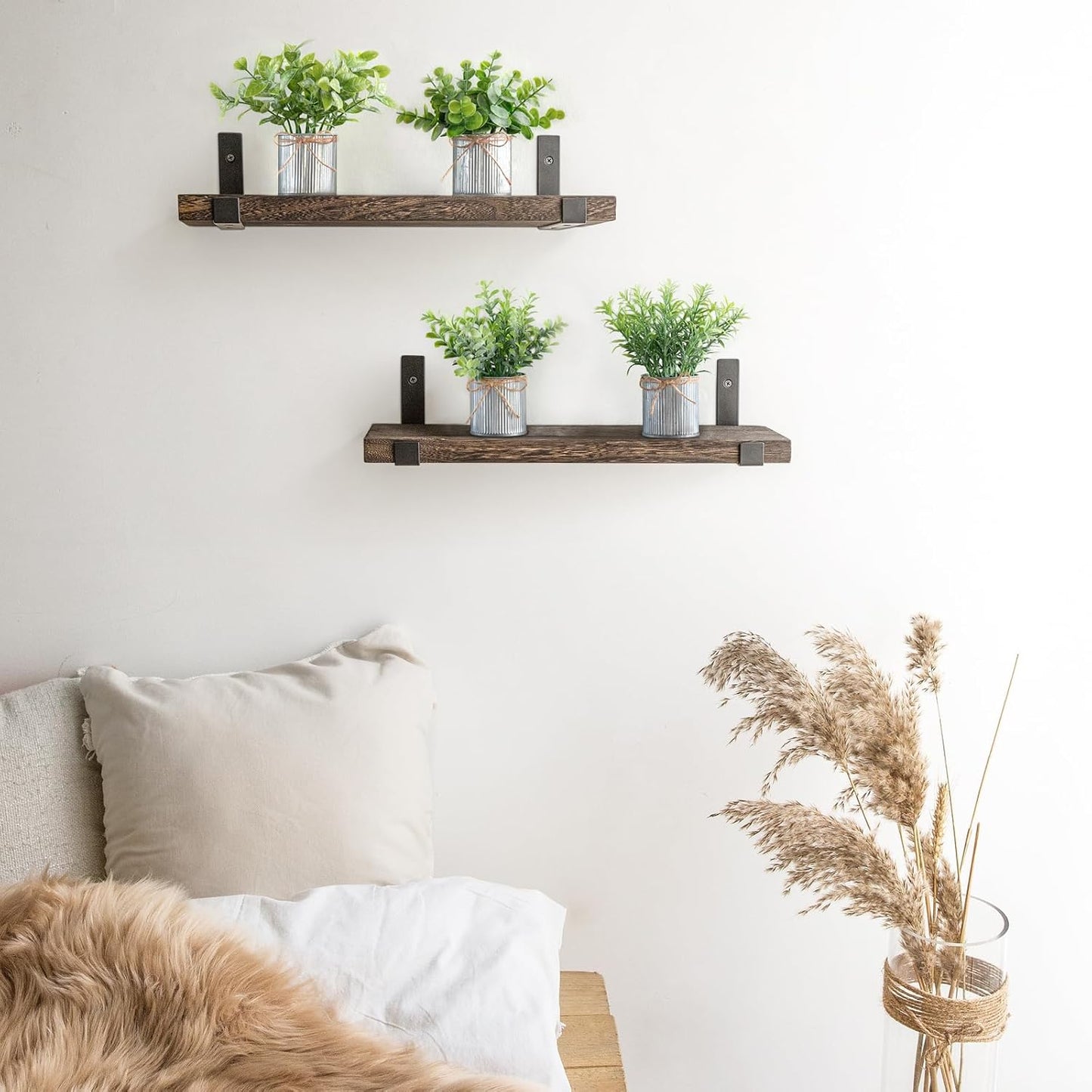 Mkono 4 Packs Small Fake Plants in Farmhouse Galvanized Pots Table Centerpiece Mini Potted Artificial Plants Faux Eucalyptus for Shelf Office Rustic Home Decor