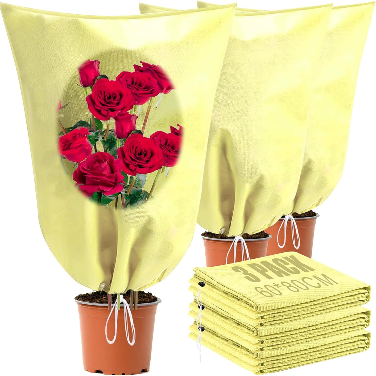 3 Pack Winter Plant Covers Freeze Protection, 23.6" x 31.4" Frost Covers for Outdoor Plants with Drawstring, Tree Covers for Winter Plant Frost Protection Covers, Shrubs Trees Jacket Covers