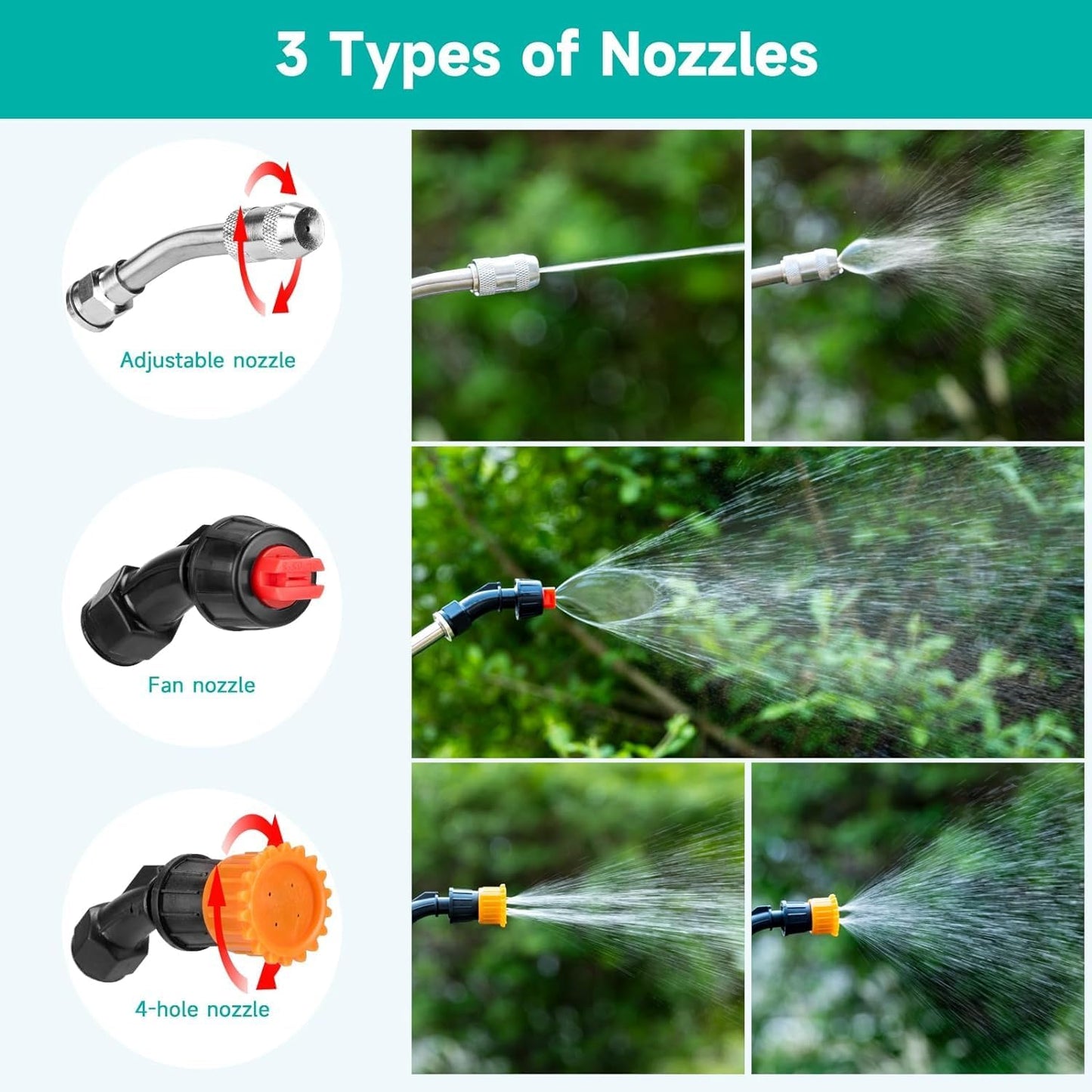 All Metal Sprayer Wand with 3 Types of Nozzles, Fan Nozzle Replacement Sprayer Wand, Stainless Steel Sprayer Wand with 1/4" & 3/8" Brass Barb and 2 Hose Clamps (3 Nozzles 44 Inches Sprayer Wand)