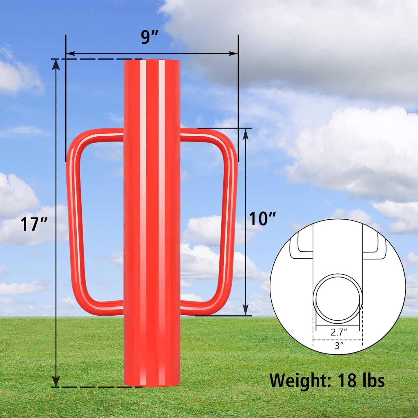 Gtongoko 18LB T Post Driver with Handles Heavy Duty Fence Post Driver Post Pounder for T-Posts，U Channel，Metal Post and Sign Post Pole Driver Tool,17 Inch Red