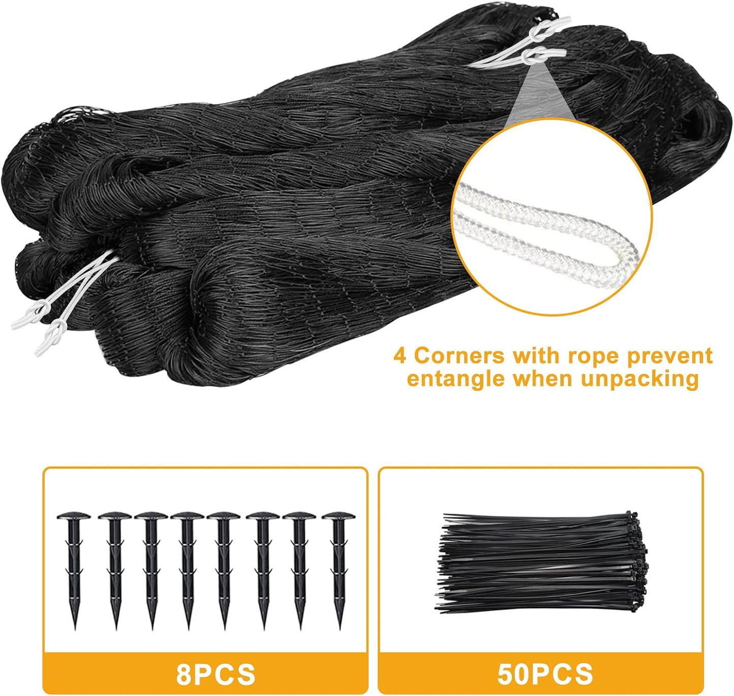 Bird Netting 50'x50' with 1" Square Mesh Bird Net Garden Nettings for Chicken Coop Roof, Poultry Netting Heavy Duty Nylon Net Aviary Nettings Deer Fence Hawk nets for Chicken Run