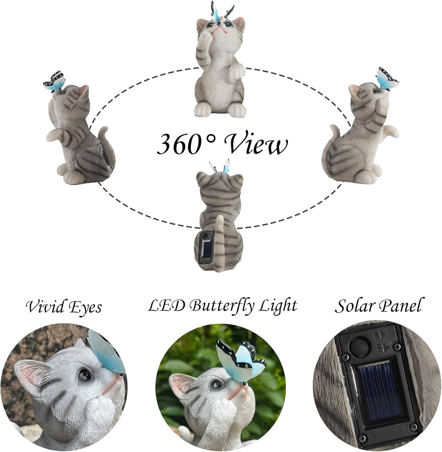 Solar Cat Outdoor Figurines Garden Decor with Butterfly Cat Statue Light for Lawn Ornaments Porch Patio Balcony Yard Decorations Outdoor Birthday Gifts for Women Grandma Mother’s Day