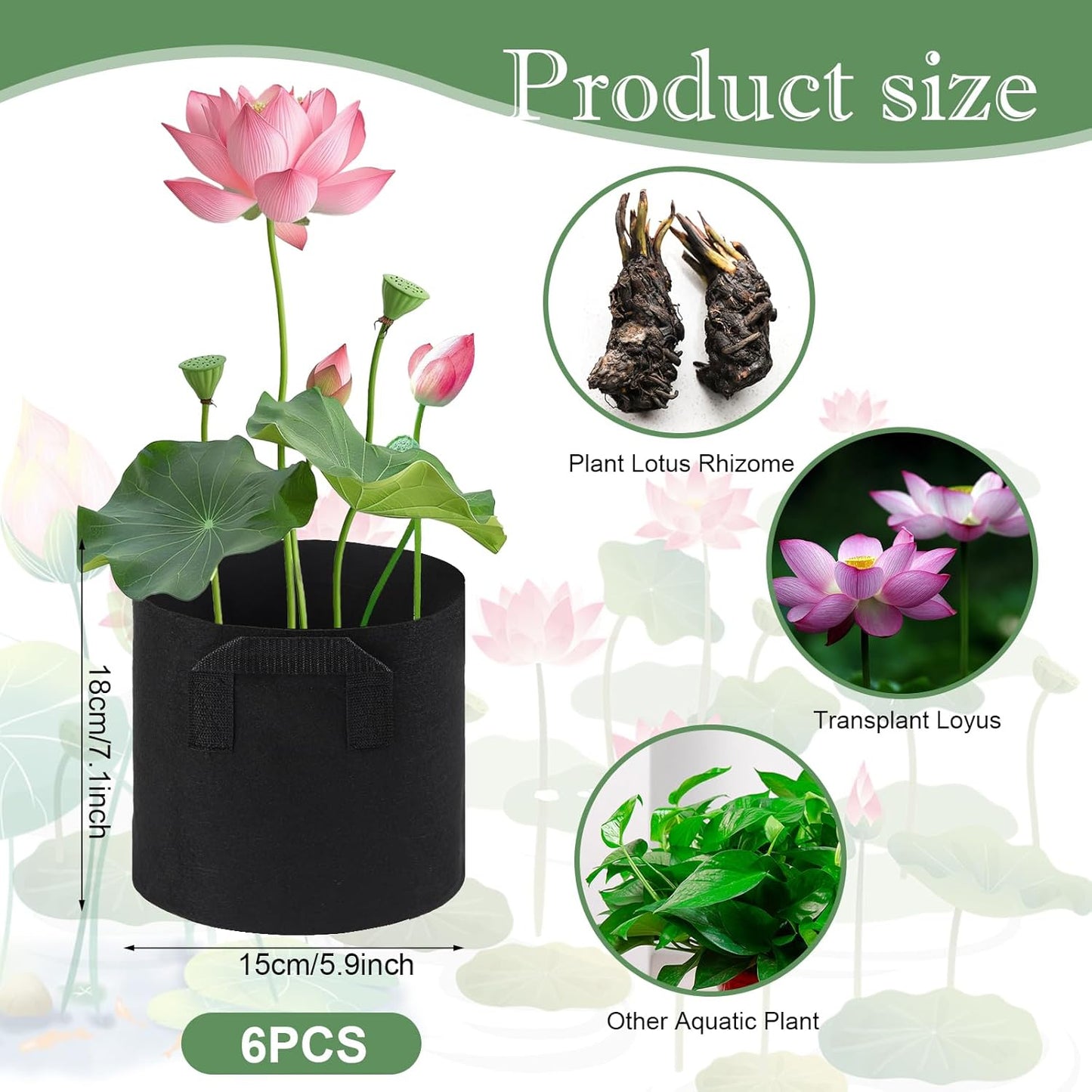 6Pcs Lily Plant Pots for Pond, Aquatic Pond Planter for Pond Durable Breathe Reusable Fabric Plant Bags for Aquatic Plants, Potato, Carrot, Onion, Flower (1 Gallon)