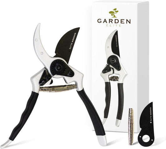 Razor Sharp Bypass Pruning Shears - Lifetime Replacement - Free Extra Blade, Spring & eBook - Japanese Steel - Premium Hand Pruners - Garden Shears - Garden Clippers - Secateurs with Ergonomic Handles