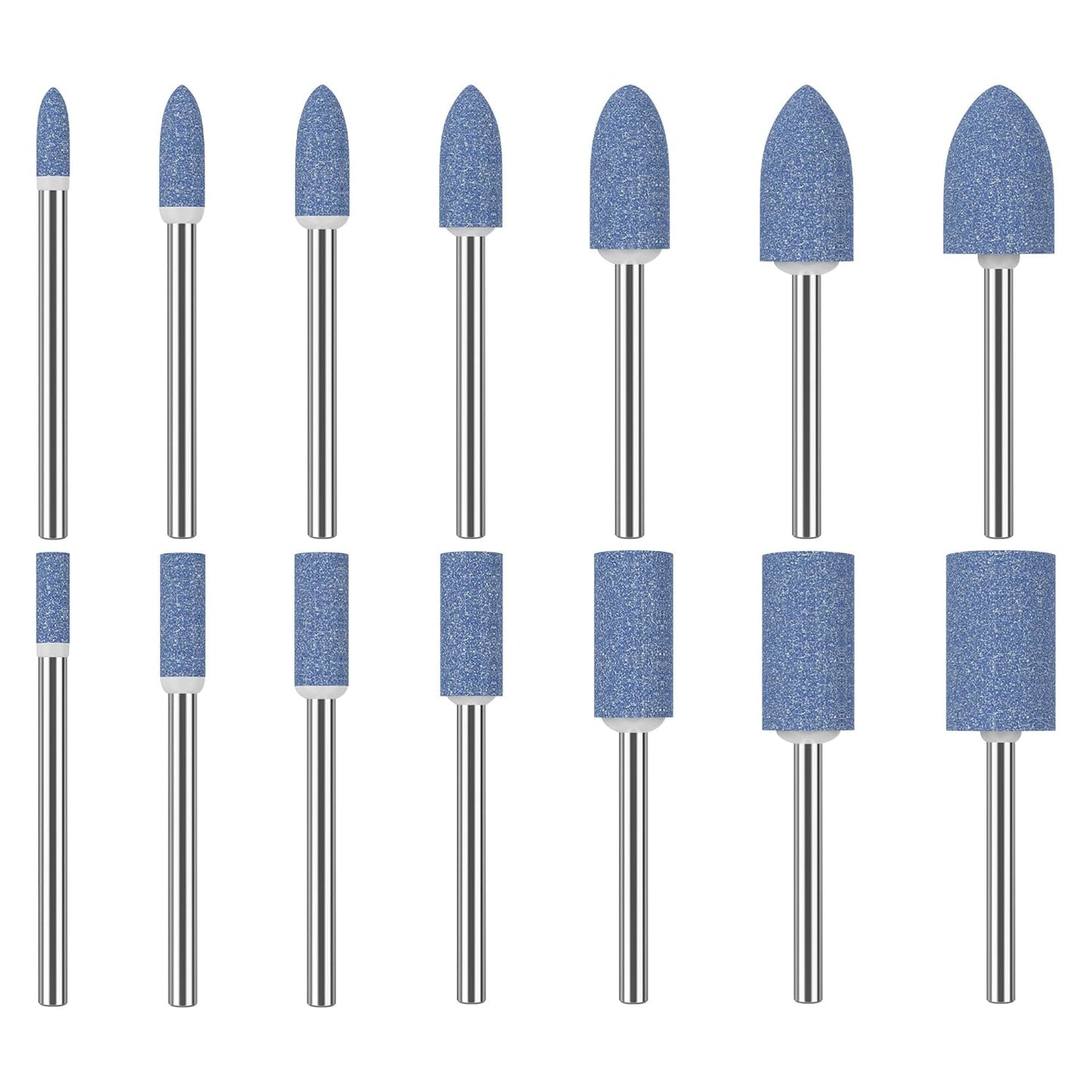 HUHAO 14Pcs Rotary Grinding Stone- 3mm Shank Assorted Shape Abrasive Stone Mounted Grinding Point Sharpening Bits for Rotary Tool Drill, Grinding, Polishing