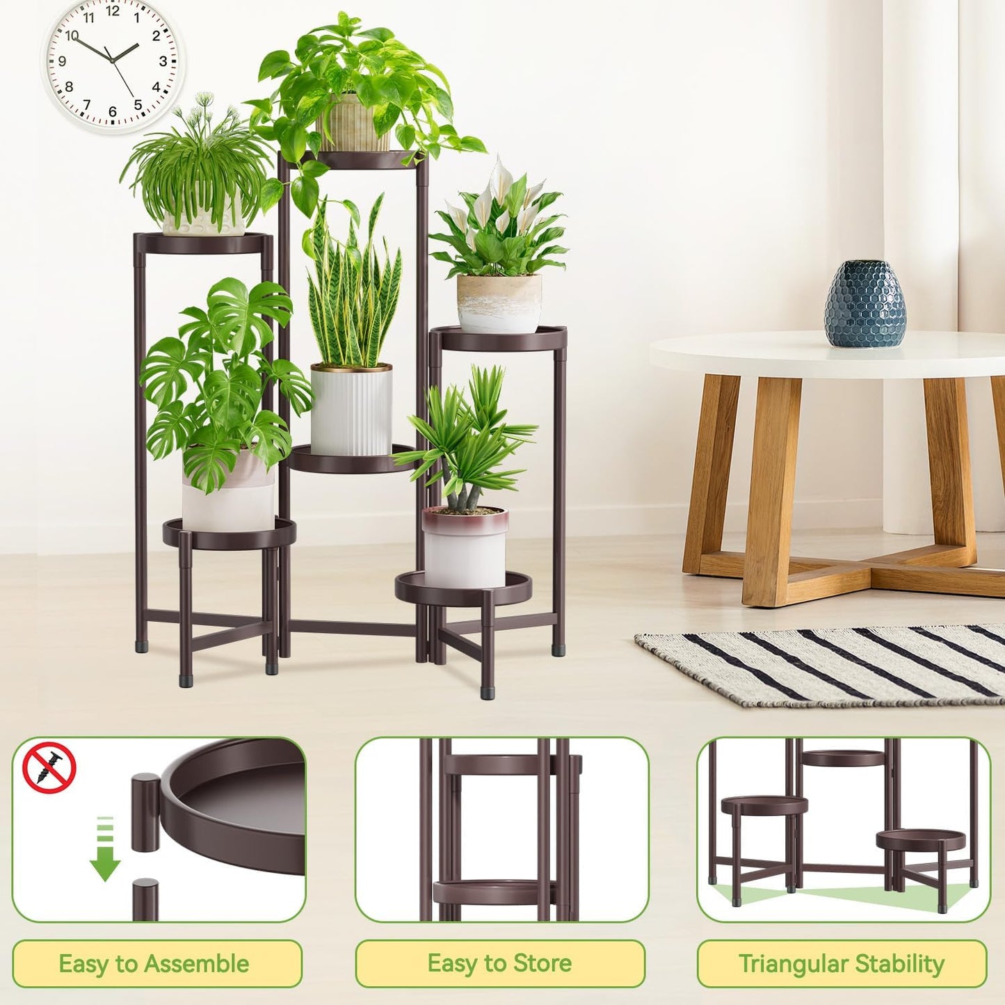 iDavosic.ly Plant Stand Indoor Outdoor, 6 Tier Corner Metal Flower Display Holder Shelf, Folding Tall Orchid Rack for Patio Balcony Porch Garden Living Room House, Violet Bronze