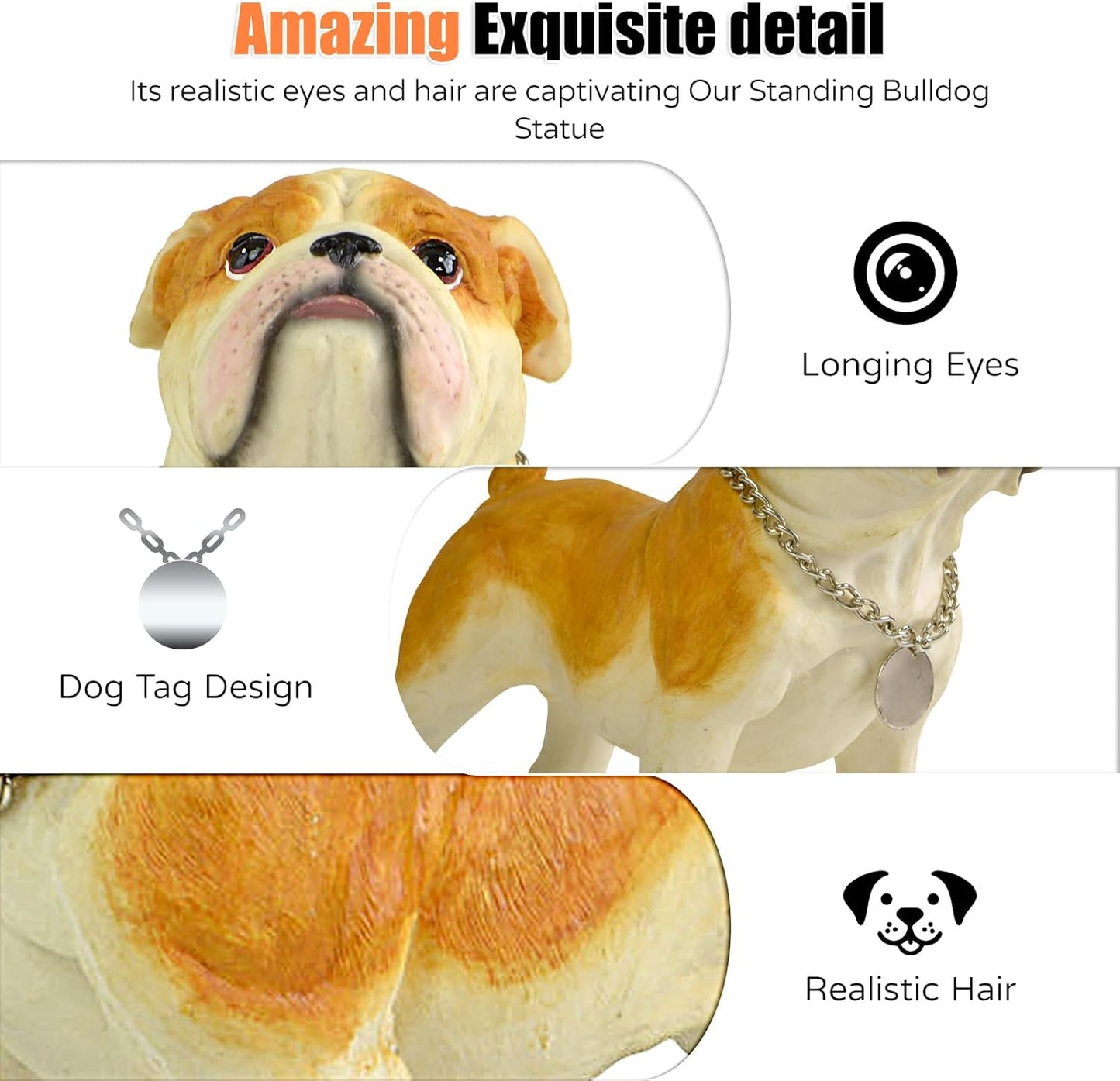 Adorable Standing English Bulldog Puppy Garden Statue, Cute Decorative Resin Figurine for Backyard, Porch, Lawn, Patio for Dog Lovers