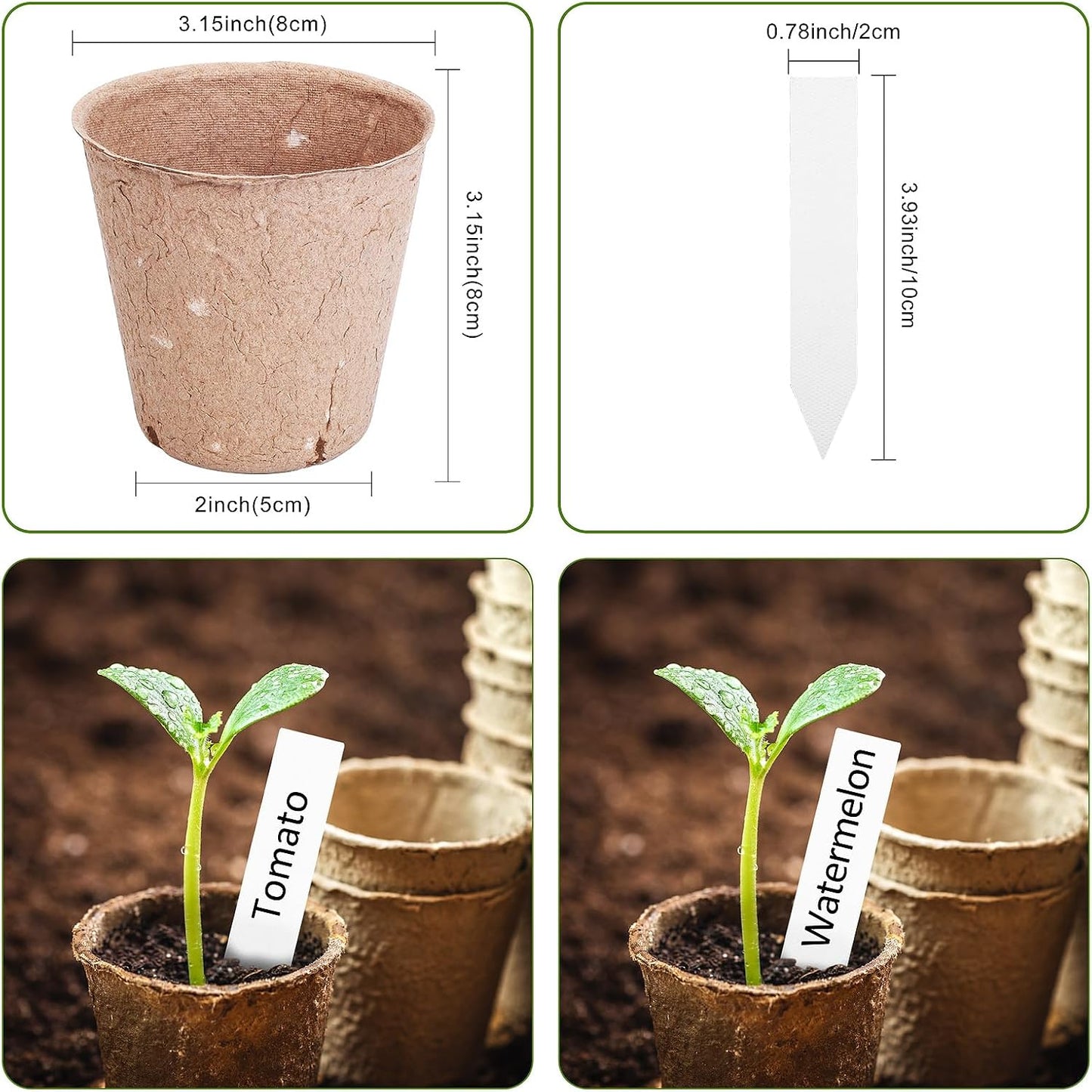 Peat Pots for Seedlings 3.15 Inch, Biodegradable Round Seed Starter Pots with 10 Plant Labels for Garden Germination, Nursery Pot with Drainage Holes (40 Pack/3.15 Inch)