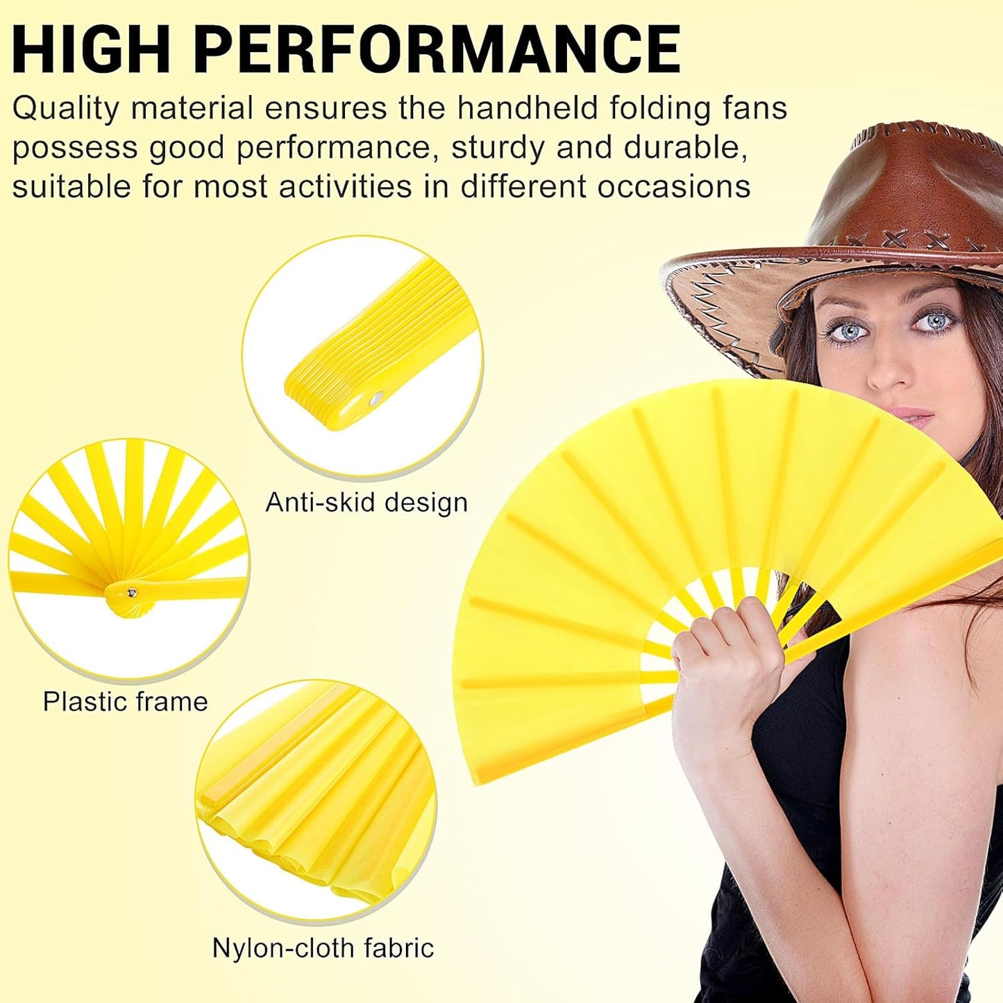Blulu 4 Pcs 13 Inch Large Folding Hand Fans for Line Dancing Big Clapping Popping Raves Fans Bulk for Dancing Boots on The Ground Festival Party Decoration(Classic Style, Candy Color)