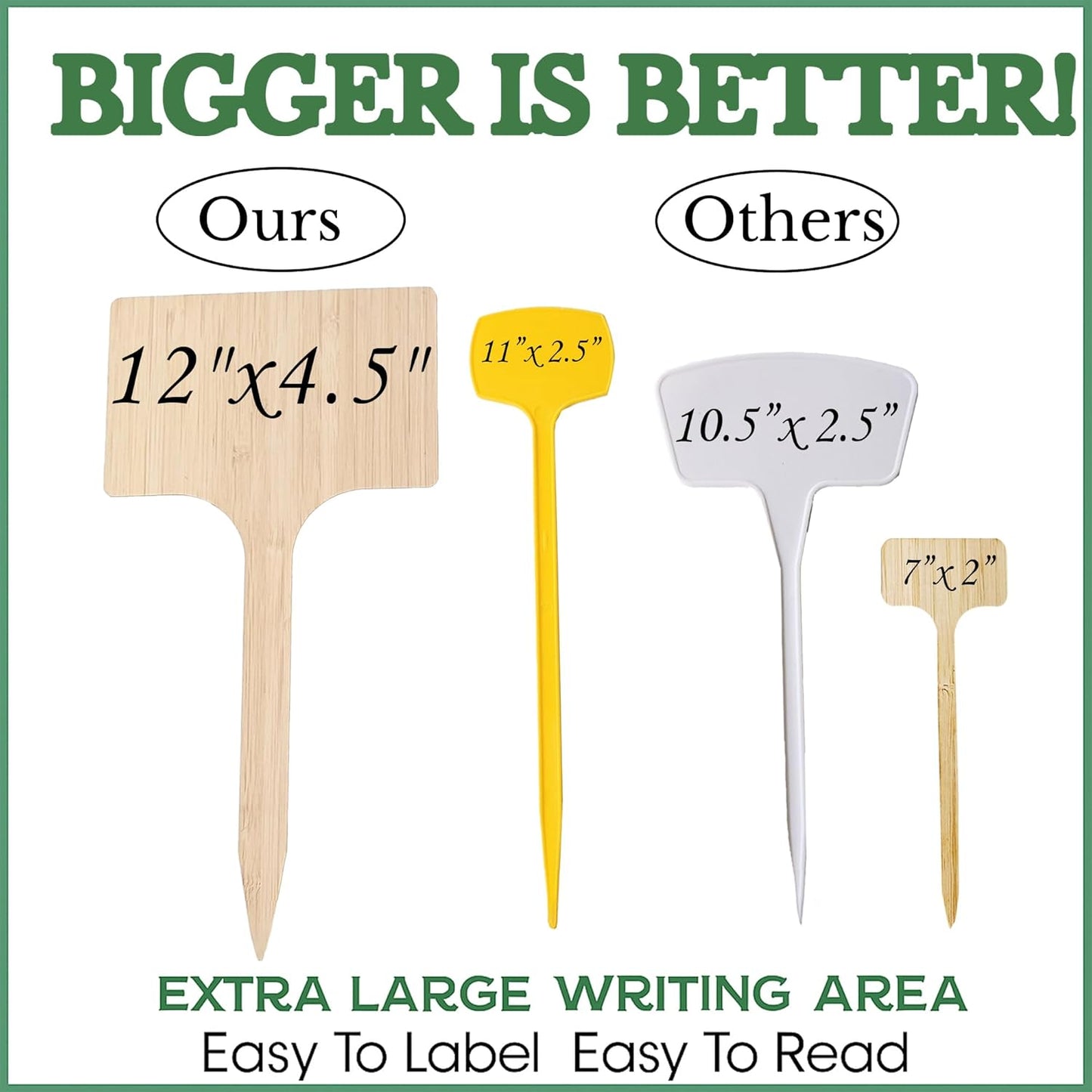 25 Pack 2 Sizes Tall Plant Labels Garden Markers Plant Name Tags for Flowers, Herbs, Vegatables, Seeds, Bulbs Larger Writing Area with Full Size Marker