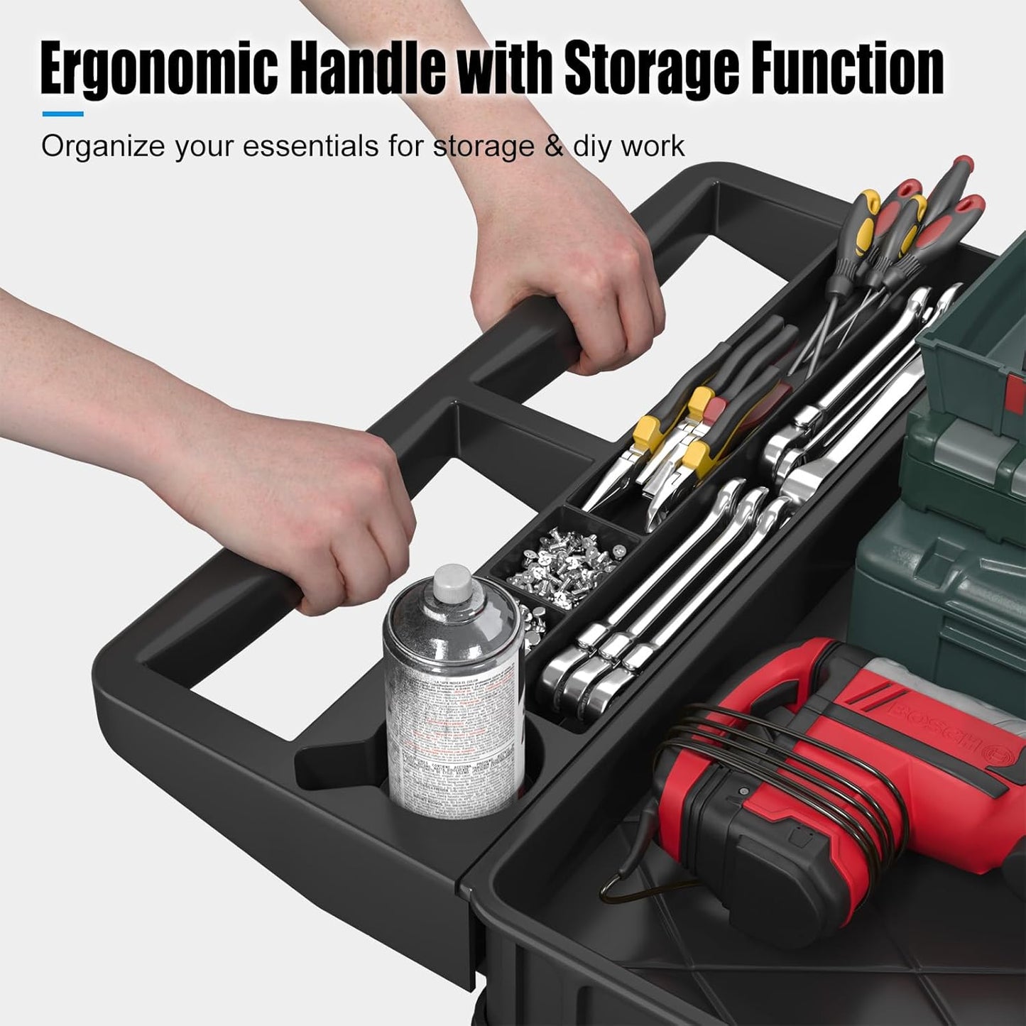 Heavy Duty Rolling Utility Cart with Wheels 2-Tier Utility Plastic Service Work Cart for Shop, Garage, Warehouse, Maintenance 550 lbs