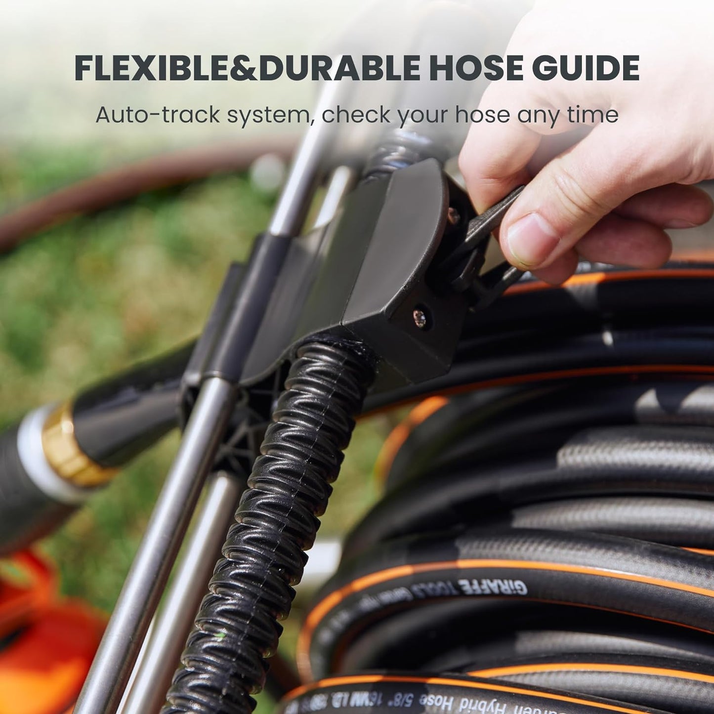 Giraffe Tools Garden Hose Reel Cart with Wheels, Stainless Steel Heavy Duty Water Hose Reel Cart, 200 ft of 1/2 Capacity, Mobile for Outside