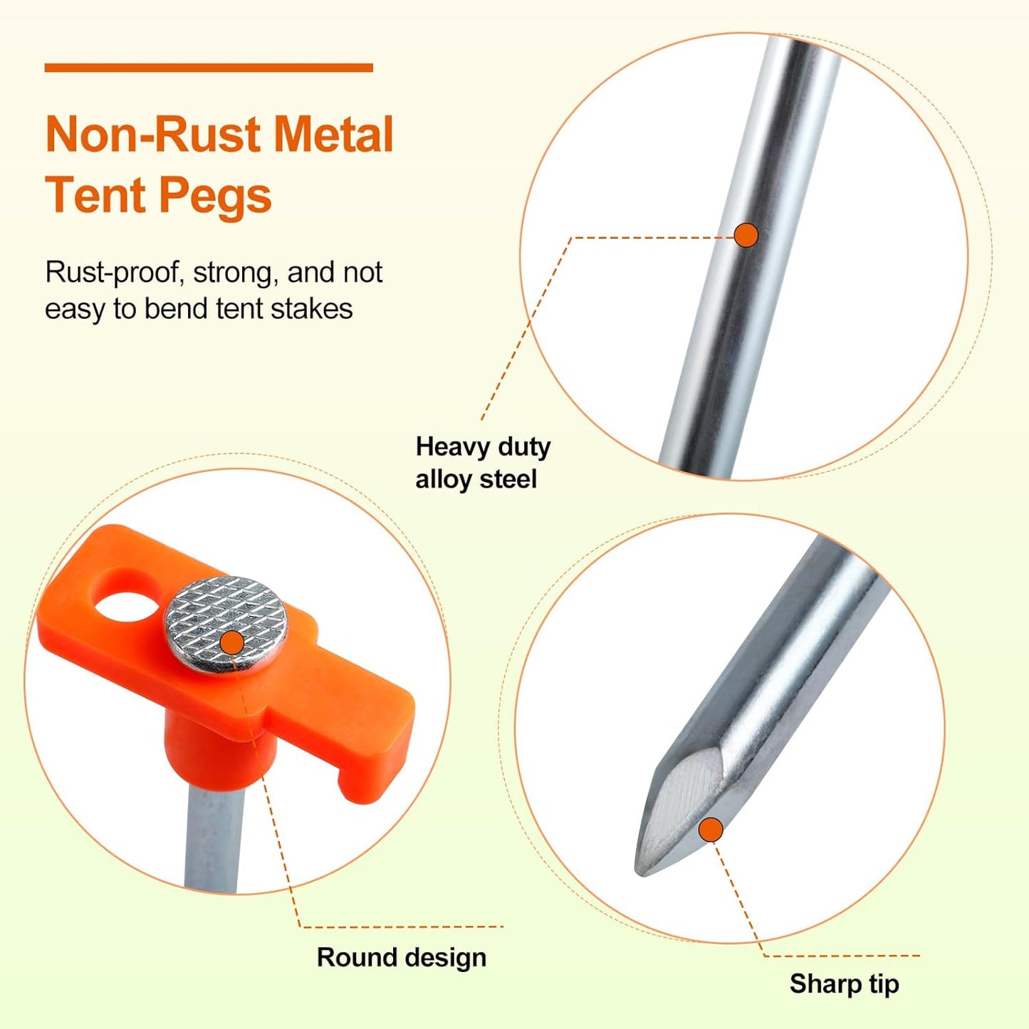 30 Pack Tent Stakes Heavy Duty,9.6 Inch Non-Rust Metal Tent Pegs,Ground Stakes Tent Spikes,Camping Stakes for Outdoor Camping,Grassland,Garden,Orange