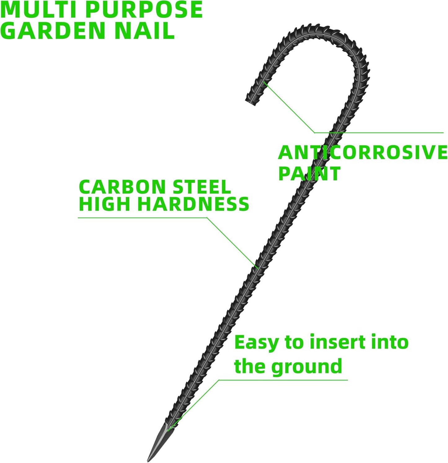 40 Pieces 12-Inch Garden Ground Stakes Galvanized Steel J Shape Hook Rebar Stake - Heavy Duty Anchors for Tents, Position Kits,Fences, and Trampolines