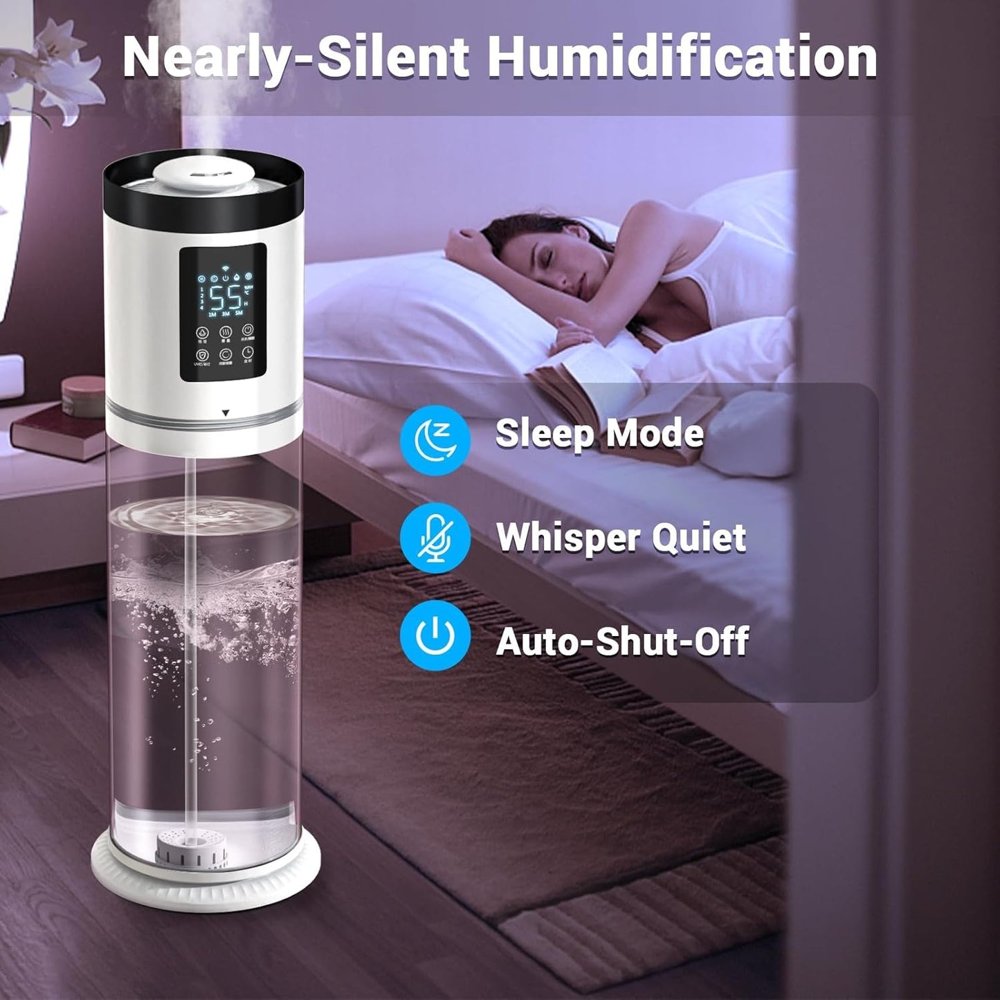8L/2.1 Gal Humidifiers for Bedroom Large Room, 4 Levels Cool Mist Humidifier with Clear Tank, 7 Color Lights Essential Oil Diffuser with 16H Timer, Top Fill Air Humidifier for Home Plants Office