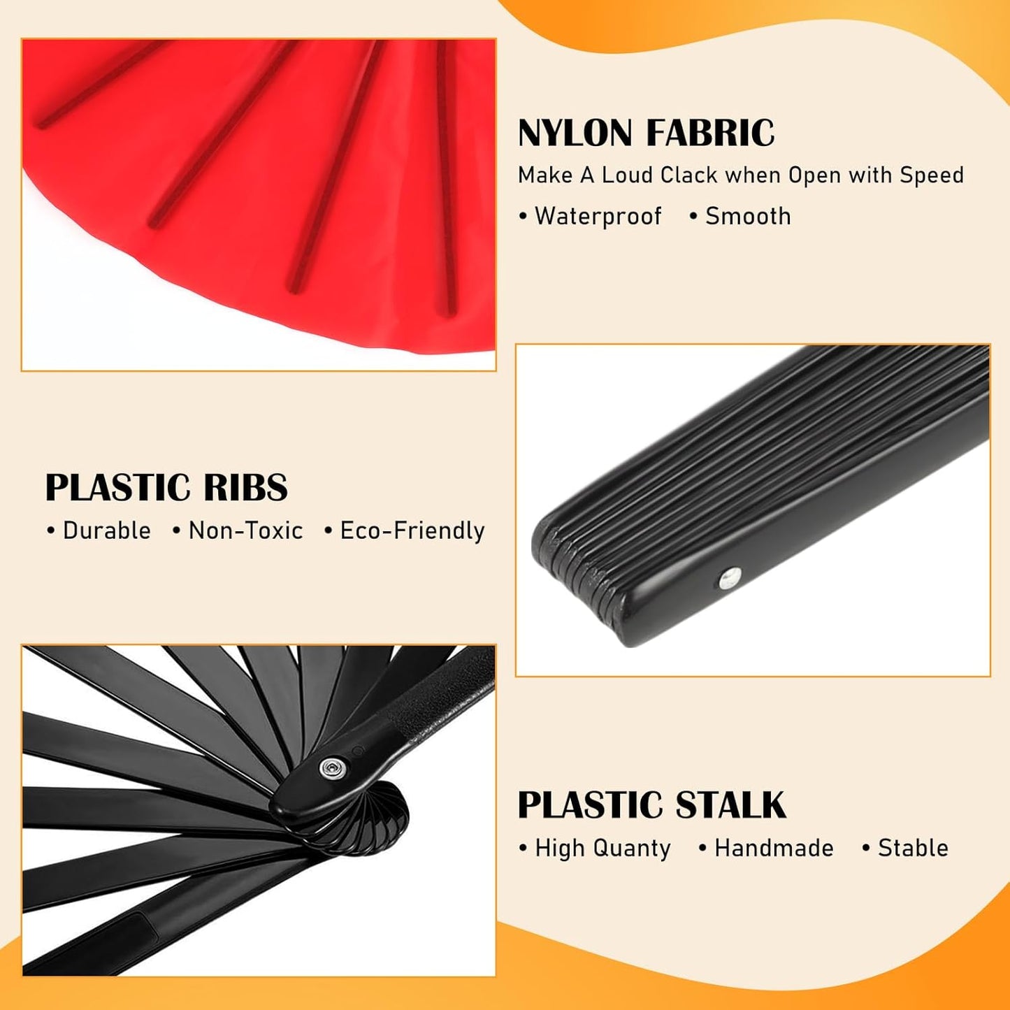 Maitys 4 Packs Large Clap Fans for Line Dancing Large Chinese Folding Hand Fans for Men and Women, Festival, Tai Ji, Kungfu, Martial Art, Gifts (Black,Red,White and Blue)