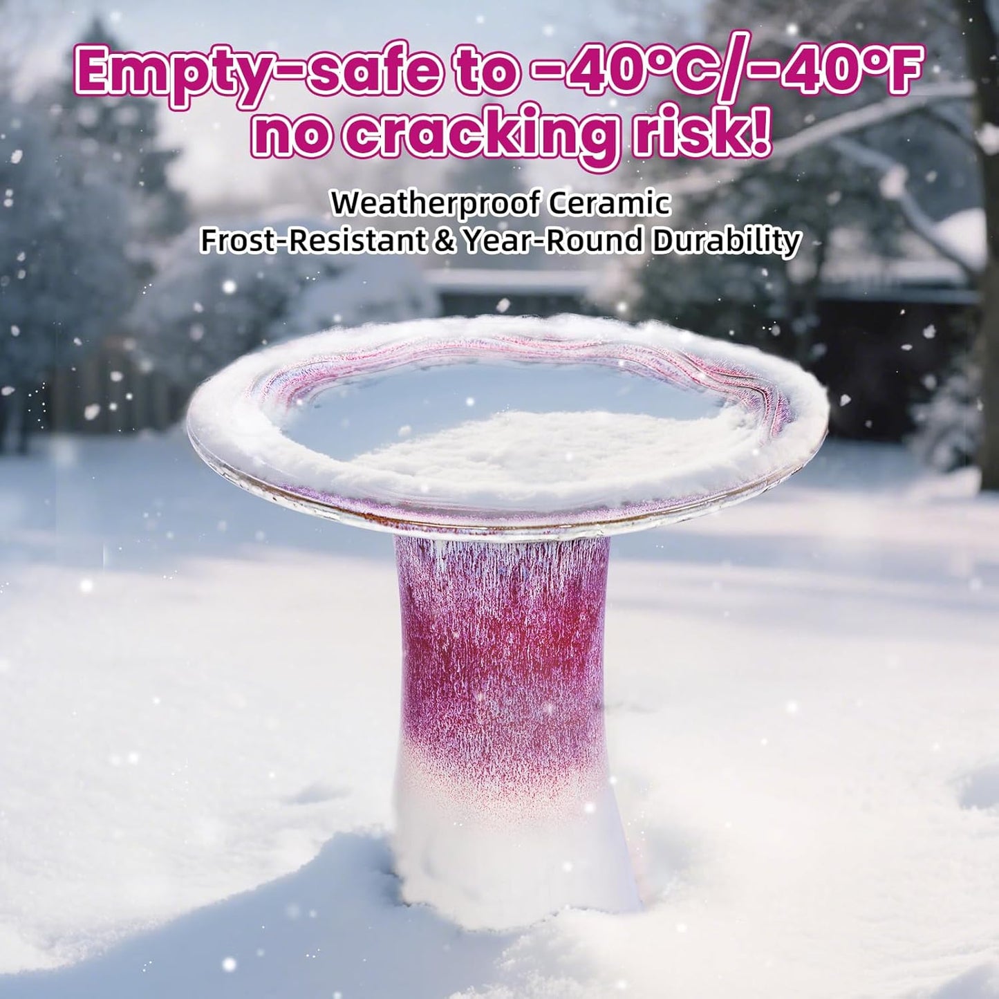 Ceramic Bird Bath for Outdoors – 18" H Birdbath Tool-Free Assembly, Hand-Glazed Earthenware with Non-Slip Bowl, Weather-Proof Sturdy Pedestal Design, Garden Decor(Red)