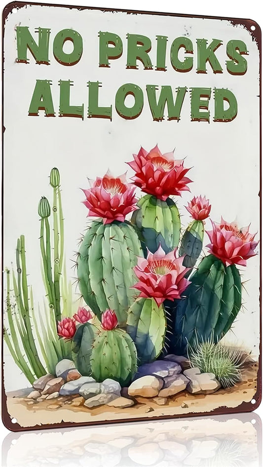 Bestylez Garden Gifts Vintage Cactus No Pricks Allowed Gardening Signs for Home Garden Greenhouse Living Room Bedroom Yard Outdoor Decor 8X12 Inch (3365)