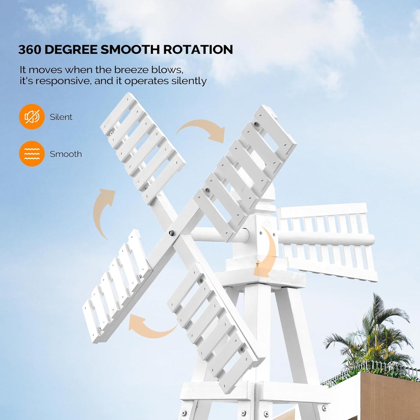 VINGLI Outdoor Yard Windmill, Wooden Wind Spinner for Garden Yard Lawn Patio Decoration (White, Large)