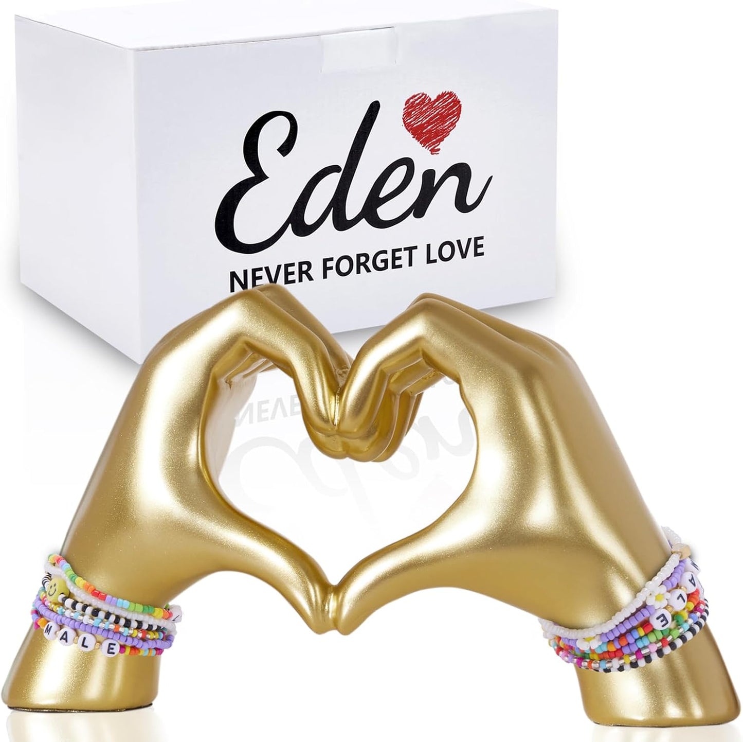 Gold Heart Hands Sculpture, Decor for Living Room Bedroom Bookshelf, Mother's Gifts Form duaghter Son, Gifts for Mom Mother' s Day, Father's Day (No Bracelets)