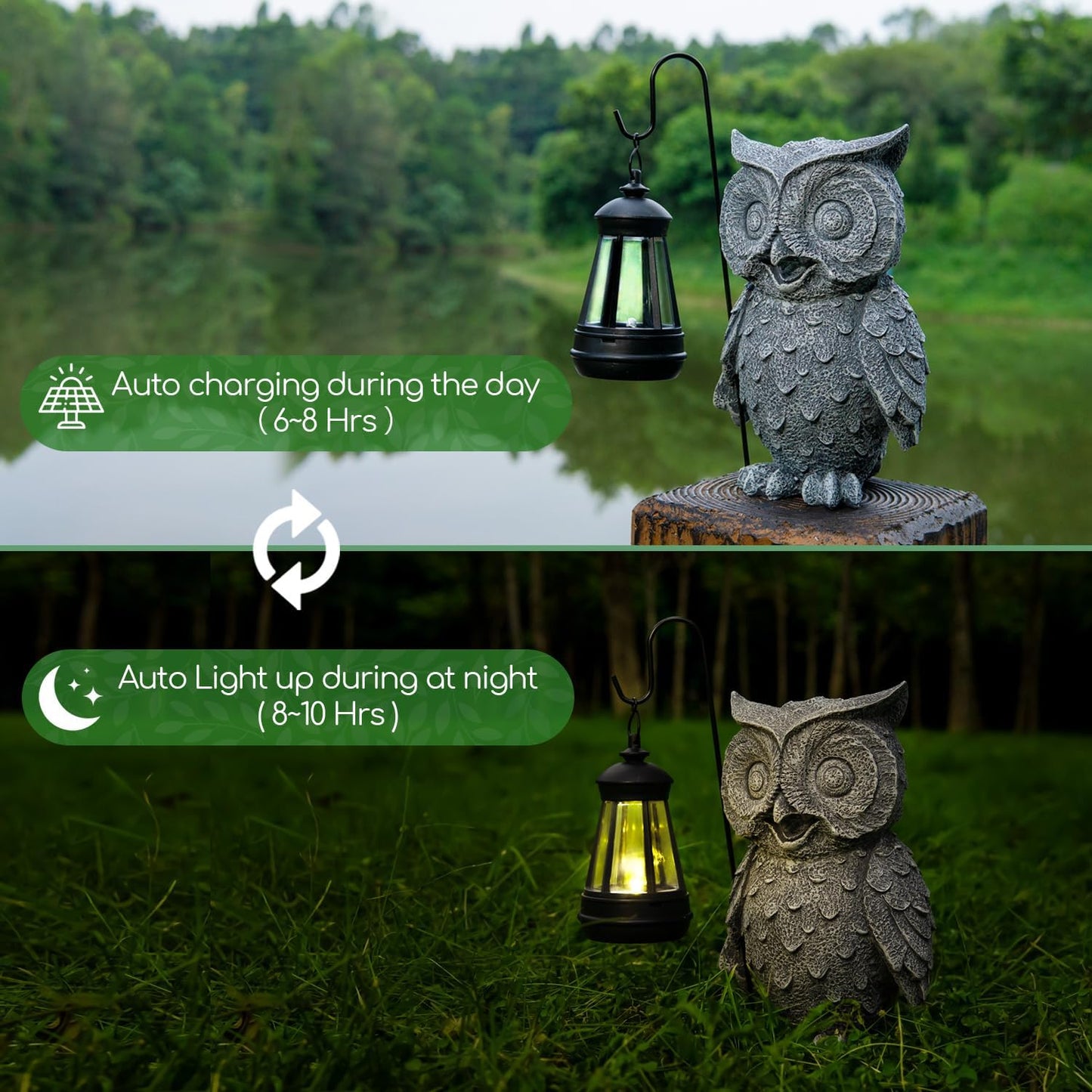 Owl Solar Garden Outdoor Statues, Resin Owl Figurine Decorations with Solar Lights Lantern for Patio, Balcony, Home, Yard Art, Lawn Ornaments, Porch, Garden Gifts for Grandma Mom Women