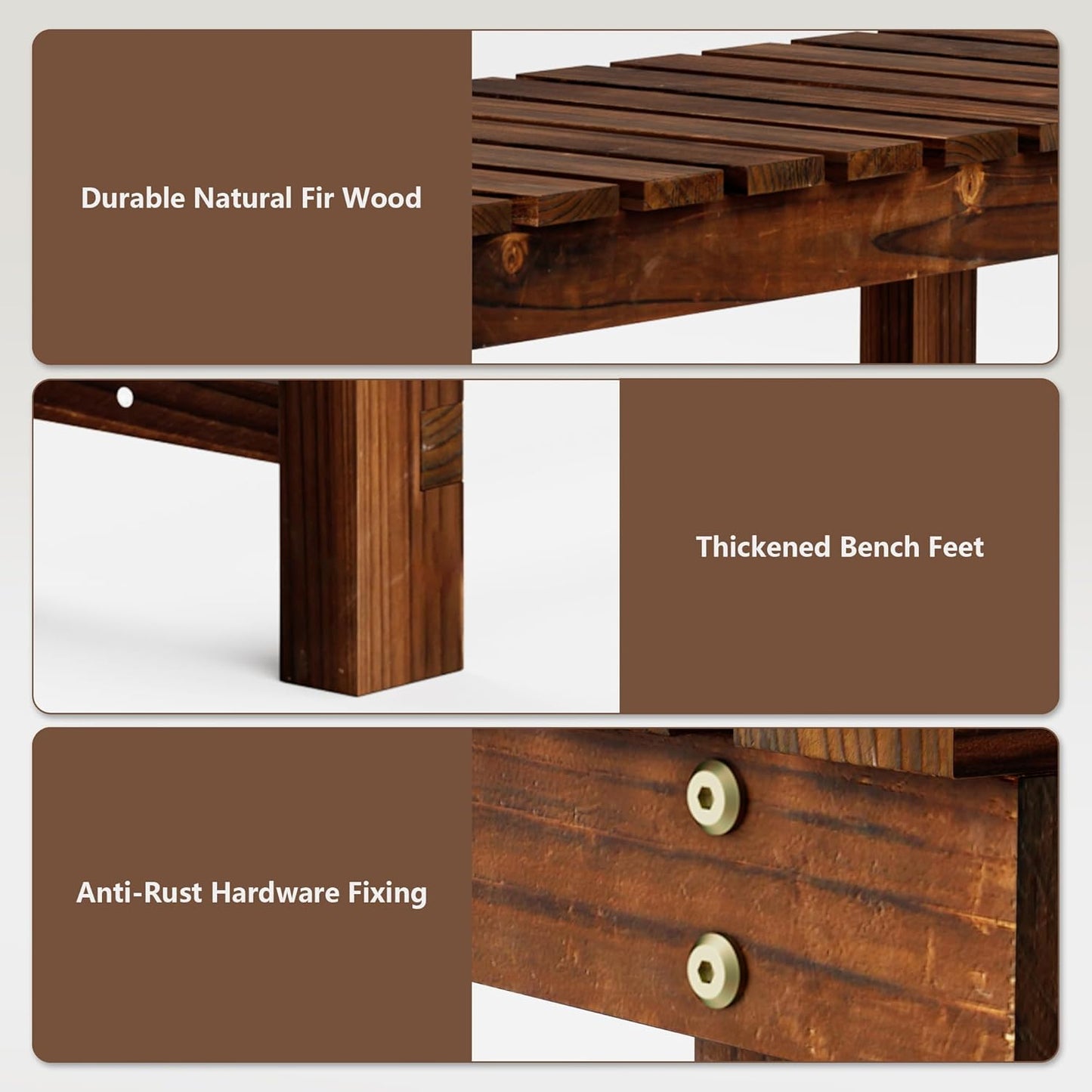 35.5" Outdoor Garden Bench, Weatherproof Patio Benches 2-Person Seat Backless Wooden Porch Bench, Multifunctional Slat All Weather Bench for Garden Lawn Porch Park Backyard (Carbonized Brown)