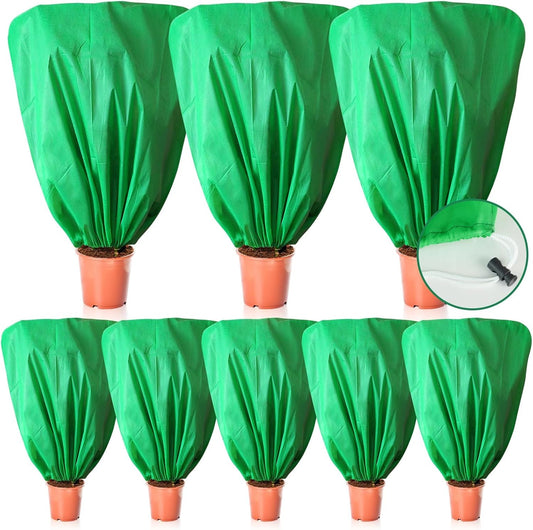 8 Pcs Plant Covers Frost Protection Bag 47" x 31.5" Winter Reusable Plants Jacket with Drawstring Shrub Protection Wraps Bags Frost Blanket for Winter Outdoor Garden Plants