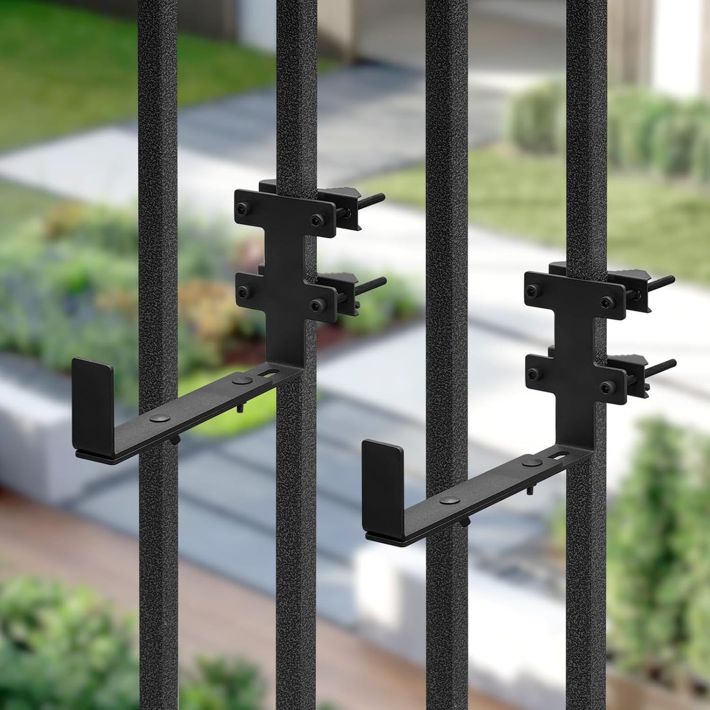 Planter Box Bracket, Flower Box Holder Circular and Square Railings Brackets,Adjustable Deck Railing Planter Box Holder for Patio Garden Fence Pergola Balcony (2 Pieces)