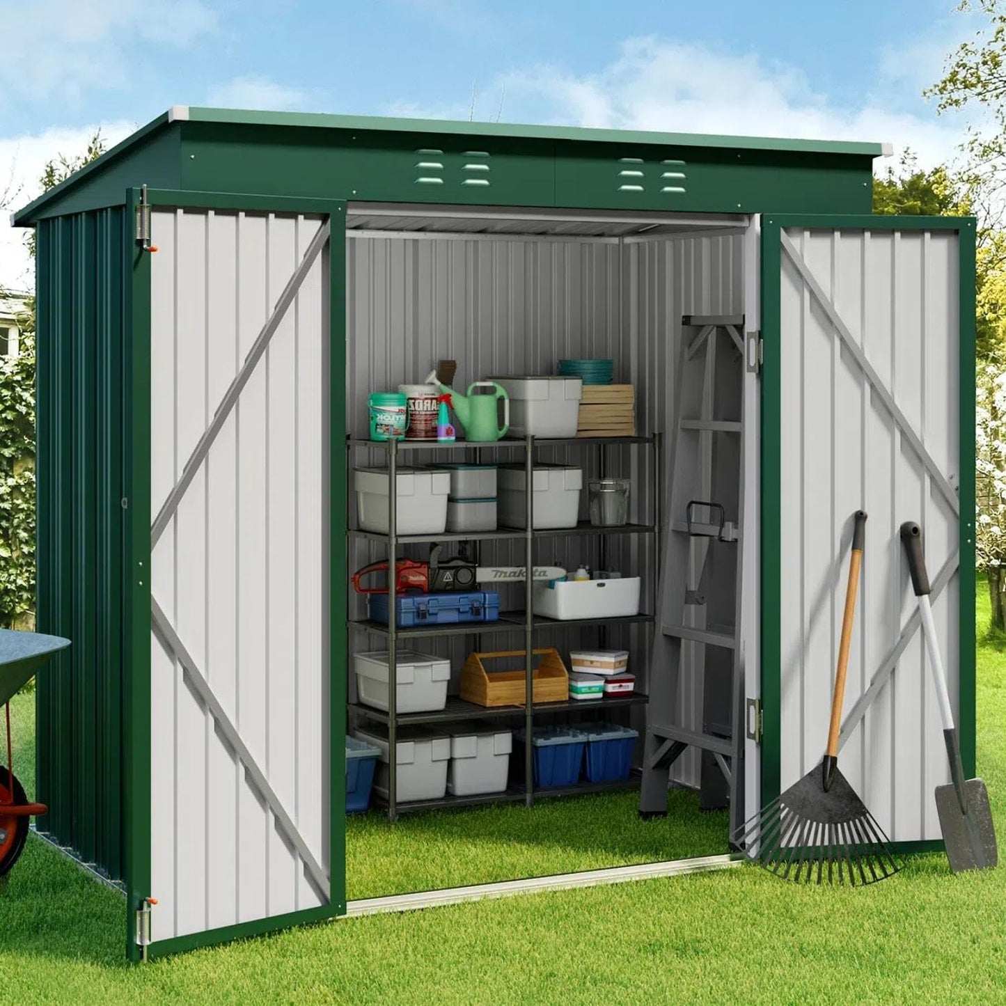 Gizoon 6' x 4' Outdoor Storage Shed with Double Lockable Doors, Anti-Corrosion Metal Garden Shed, Waterproof Shed Outdoor Storage Clearance for Backyard Patio Lawn-Green