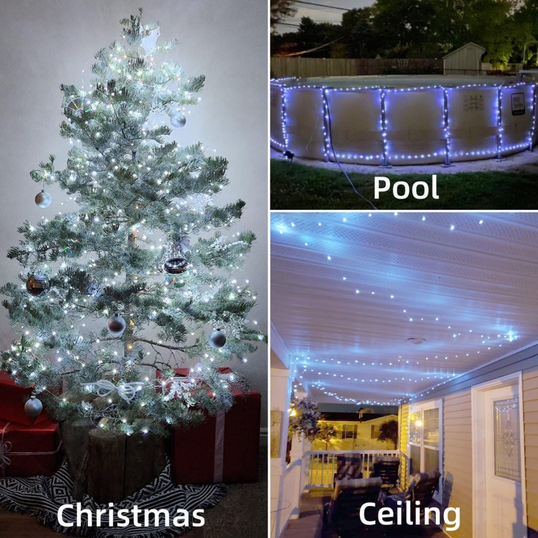 QITONG 4 Pack White Solar Fairy Lights, Each 33ft 100 LED String Light Outdoor Waterproof, 8 Modes Silver Wire Christmas Twinkle Lights