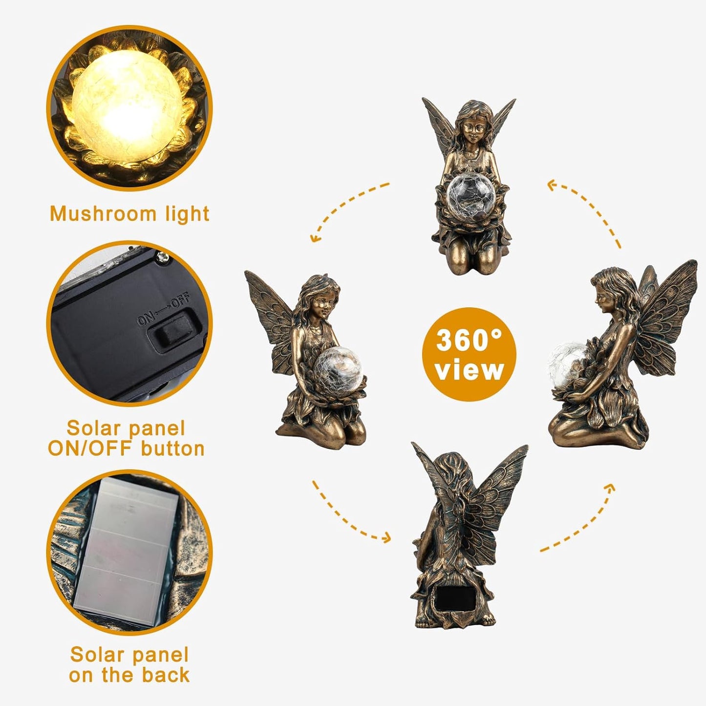 Garden Statues Outdoor Flower Fairy Decor,Solar Powered Outdoor Resin Statues-Patio Lawn Yard Porch, Funny Fairies Ornaments Figurines for Outside Garden Gifts,8.31 Inches Tall