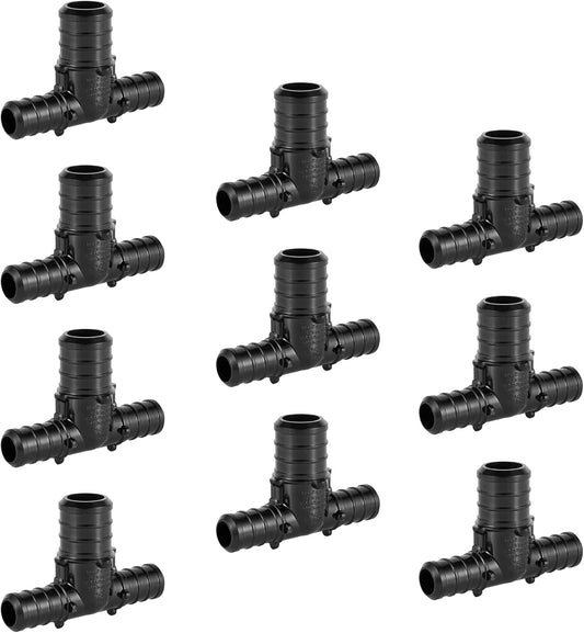 10-Pack EFIELD Pex Fitting Poly PPSU Barb Crimp 1/2" X1/2" X3/4" Reducing Tee, ASTM F2159(PPSU1807030)