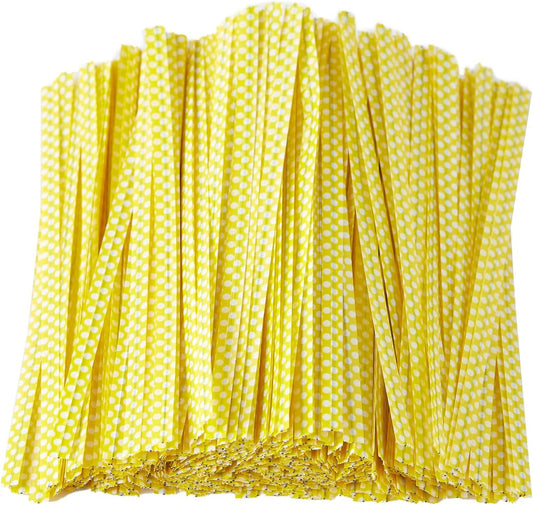 500 PCS 4" Polka-Dotted Bag Twist Ties,Yellow with Dots Plastic Twist Ties Bread Bags Ties for Candy Cookies Gift Bags and Decoration