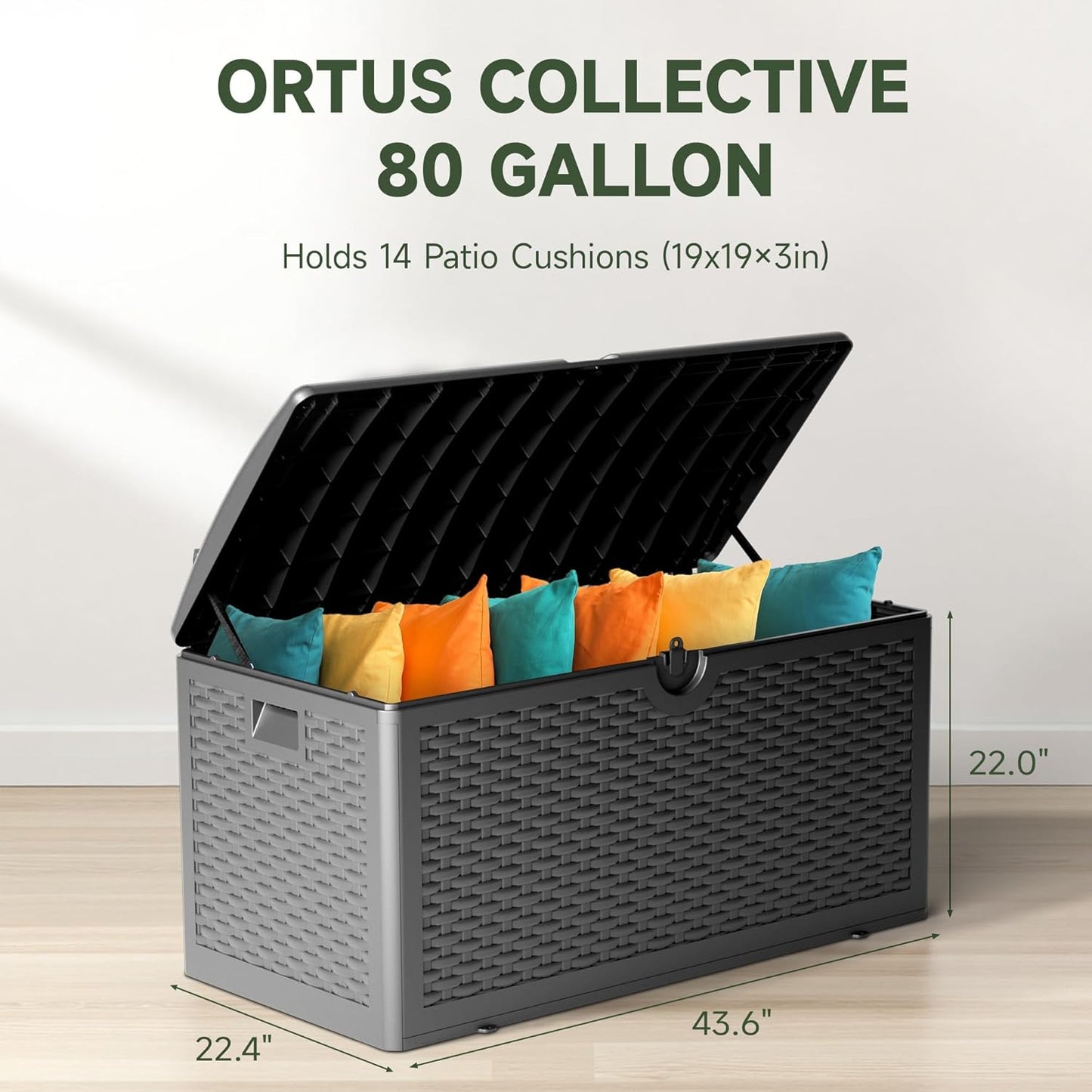 80 Gallon Deck Box, Double Layer Waterproof Resin Outdoor Indoor Storage Box, Lockable & UV Resistant Storage Bin for Patio Furniture, Garden Tools, Pool Accessories (Black)