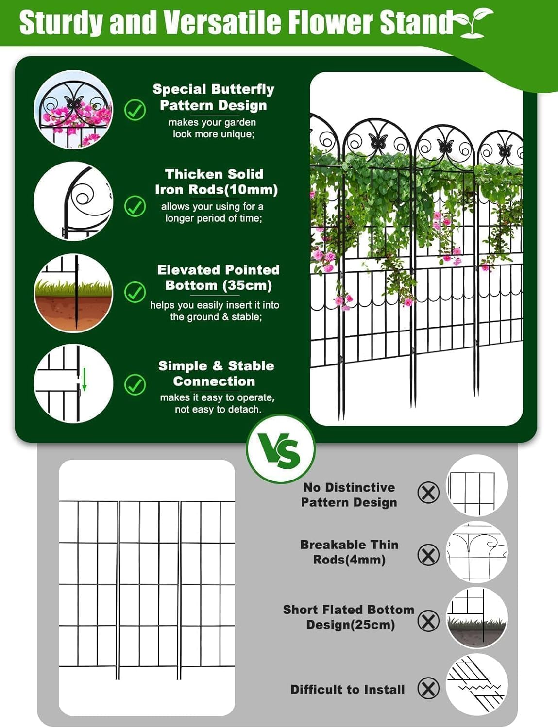 87”H Metal Garden Trellis for Climbing Plants Outdoor, Kalolary 4PCS Garden Fence Rustproof Vine Screen Trellis Frame Grow Support Decorative Outdoor Trellis for Fruits Vegetable Flowers Potted Plant