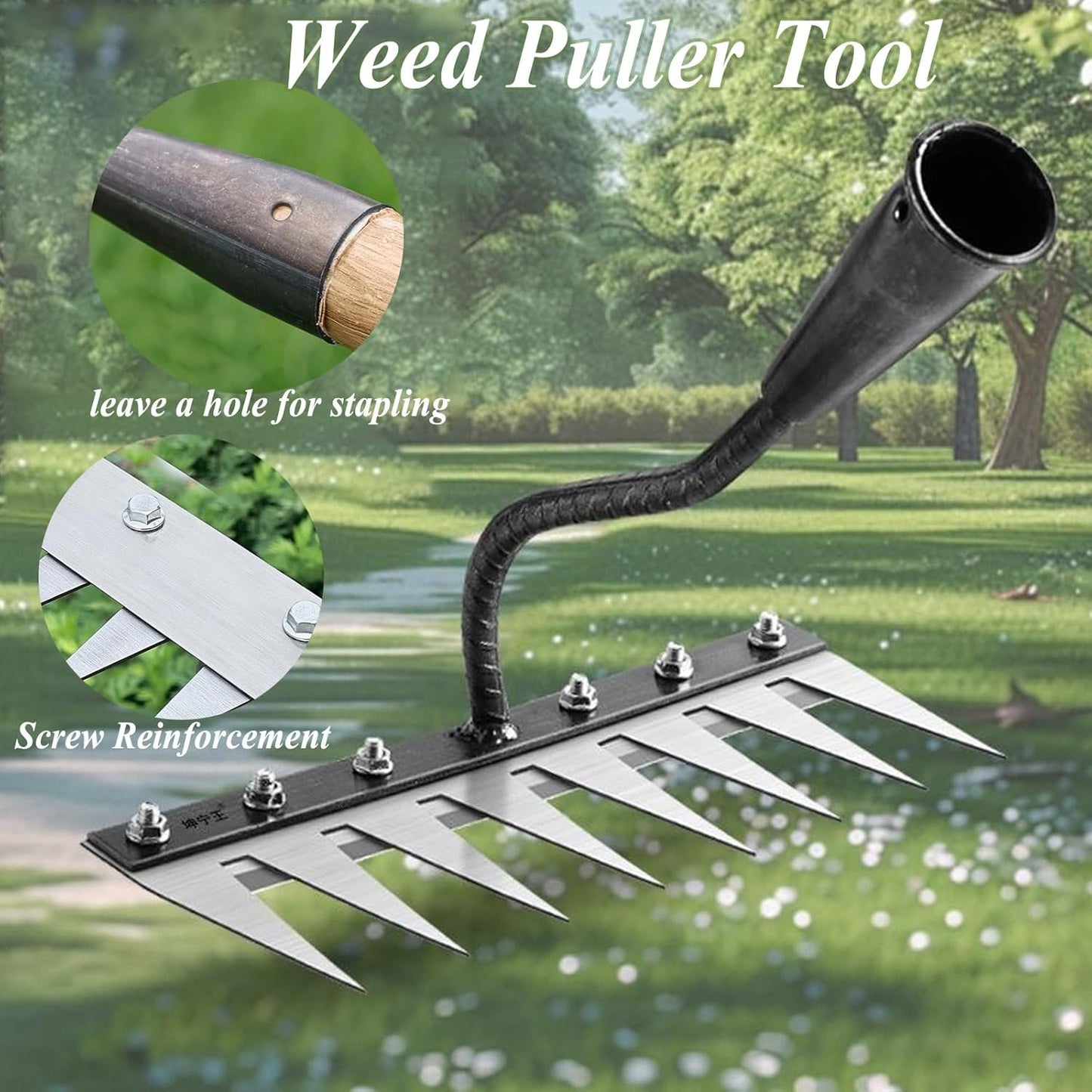 Upgrade Iron Weeding Rake 2.0, 2025 New Iron Rake for Gardening and Weeding, 8 Teeth Carbon Steel Garden Weeder Tool, Detachable Gardening Hand Weeder Puller Tool for Dethatching Lawn Loosening